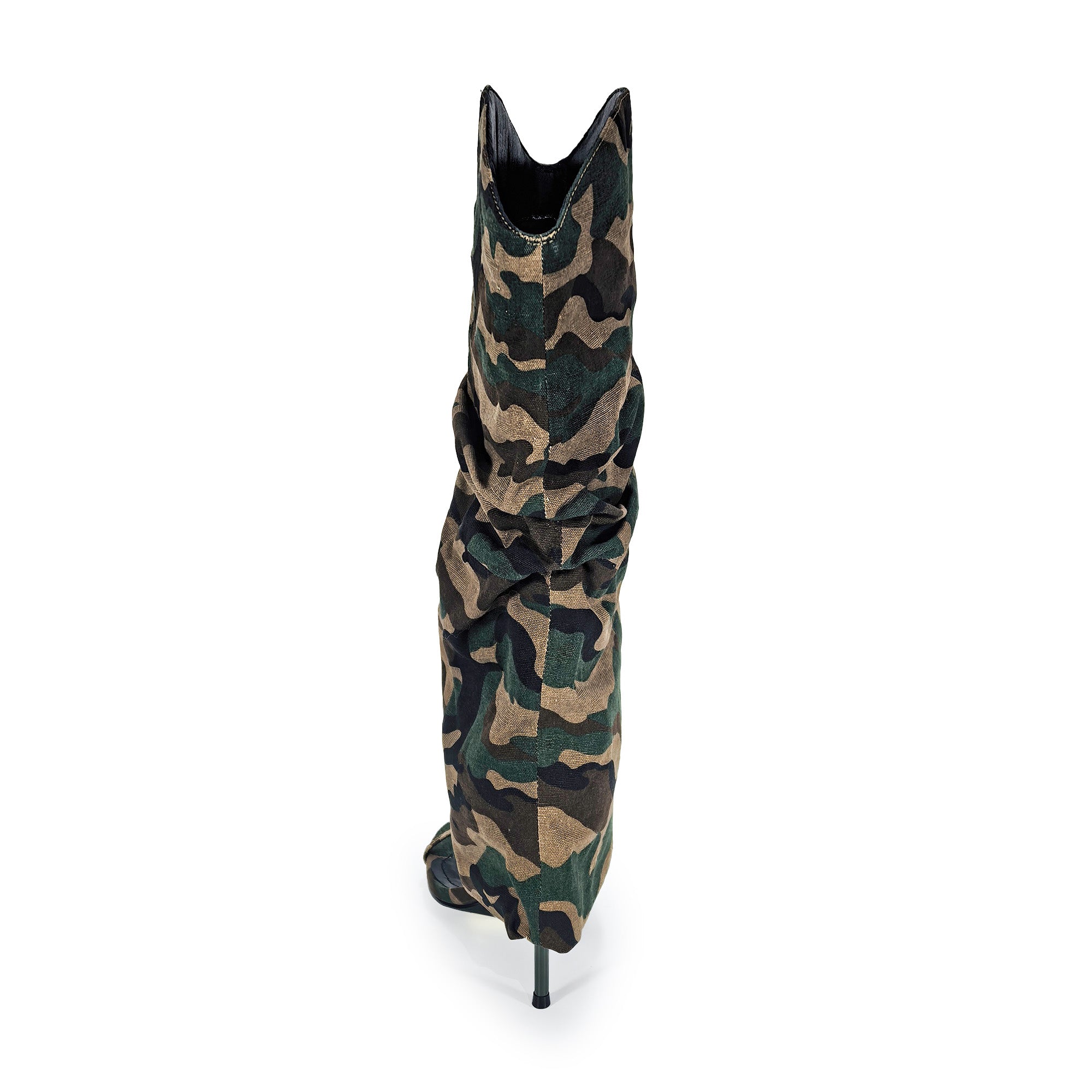 TAYLOR-1 OPEN TOE KNEE HEIGHT SANAL W/ HEEL, CAMO