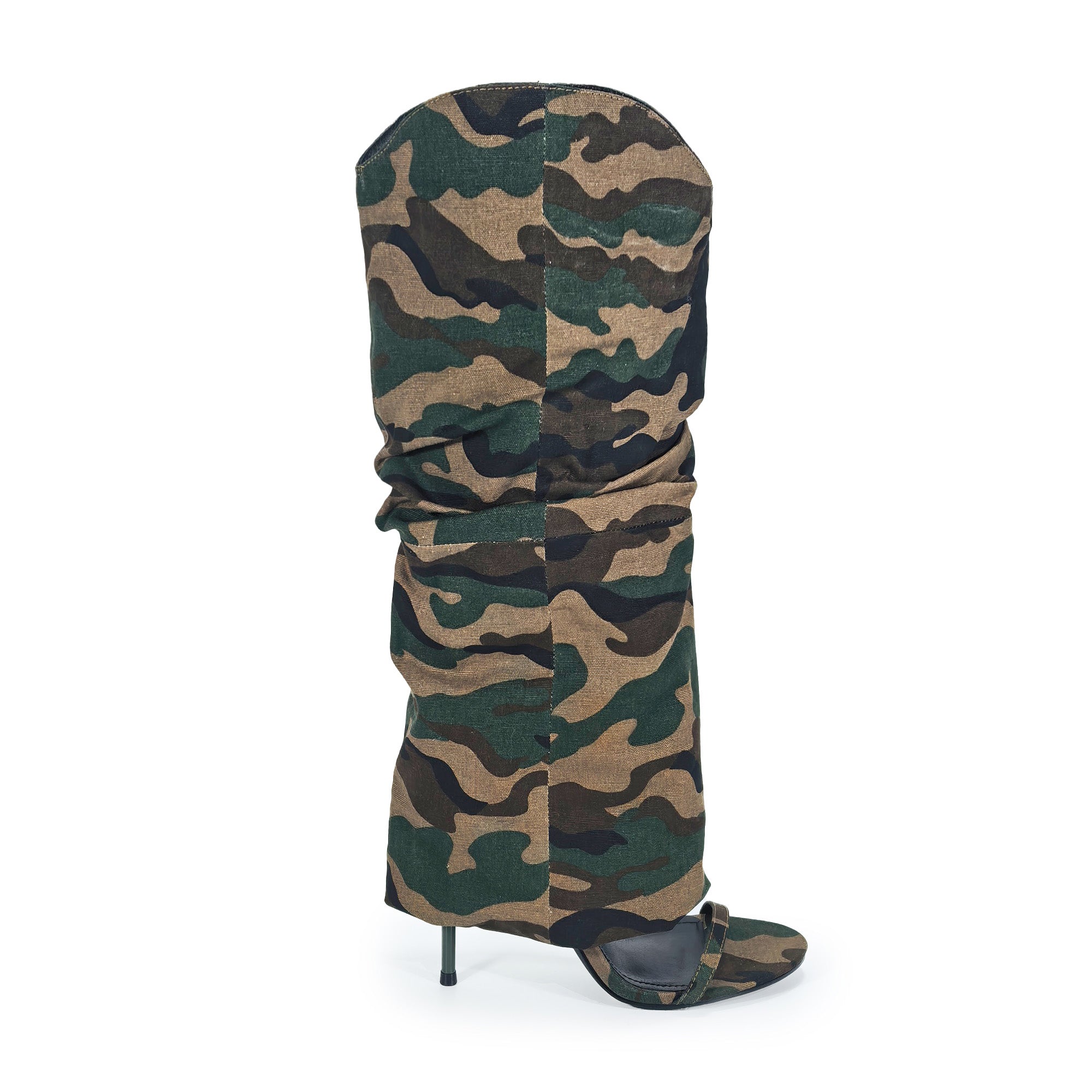 TAYLOR-1 OPEN TOE KNEE HEIGHT SANAL W/ HEEL, CAMO
