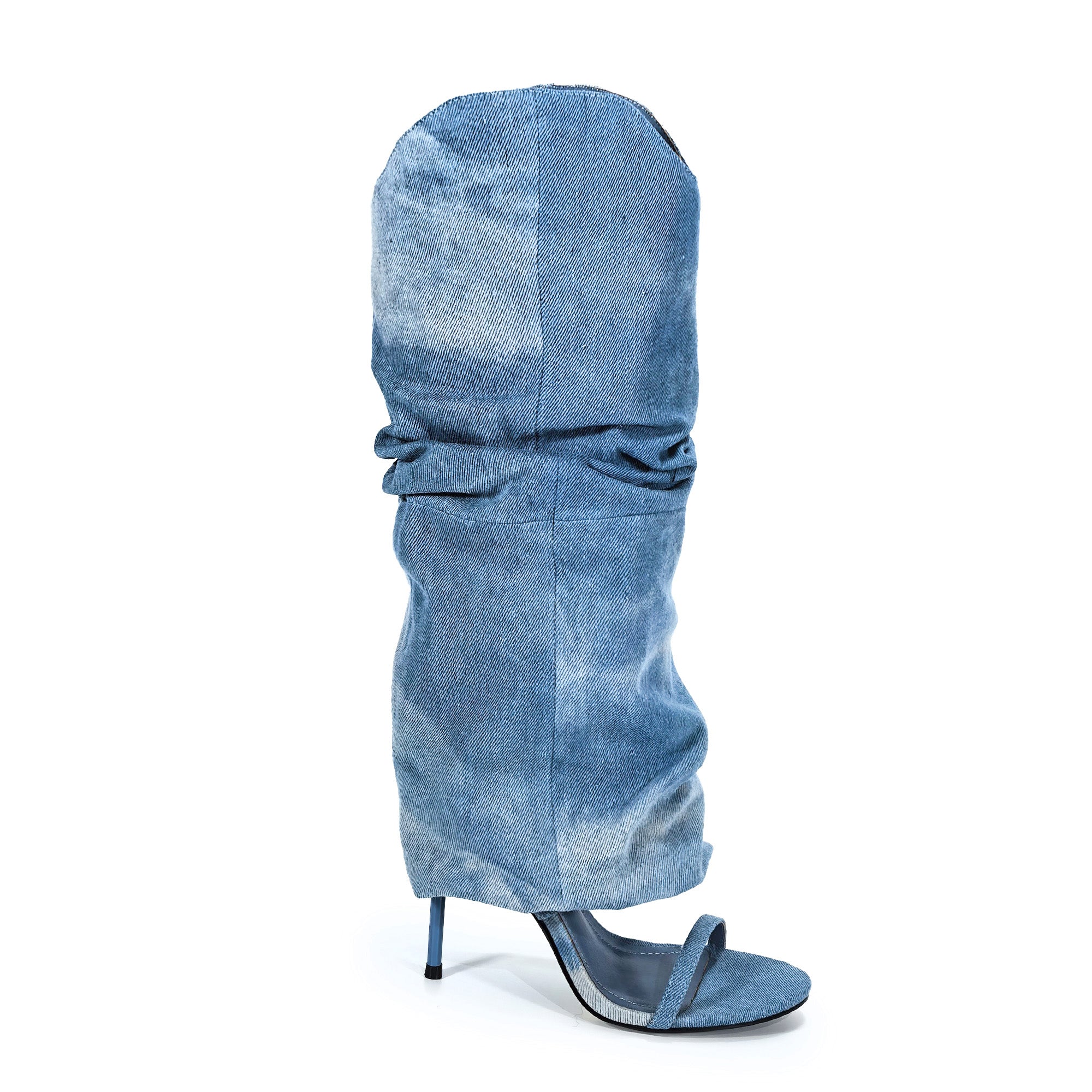 TAYLOR-1 OPEN TOE KNEE HEIGHT SANAL W/ HEEL, DENIM