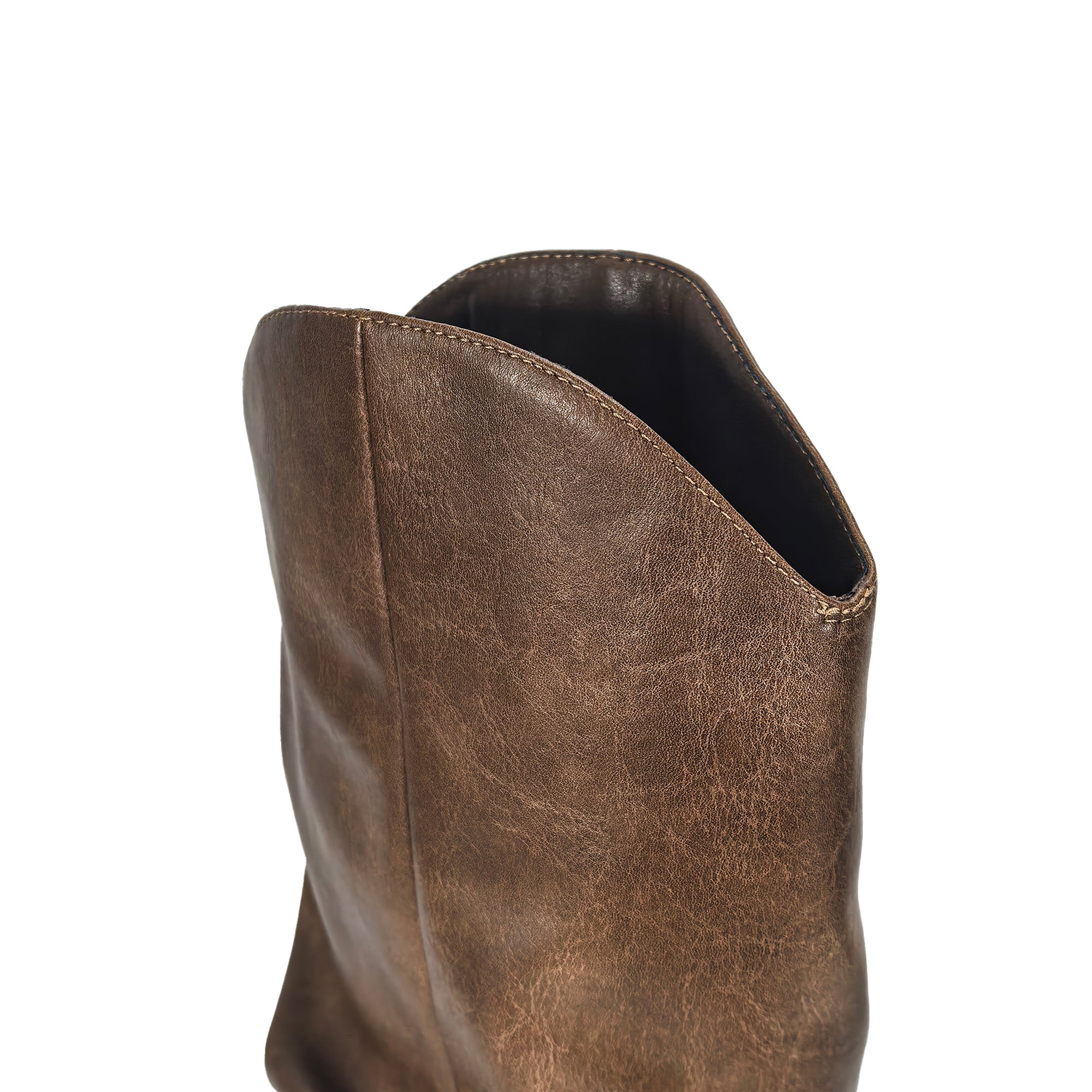 TAYLOR-1 OPEN TOE KNEE HEIGHT SANAL W/ HEEL, WASHED BROWN