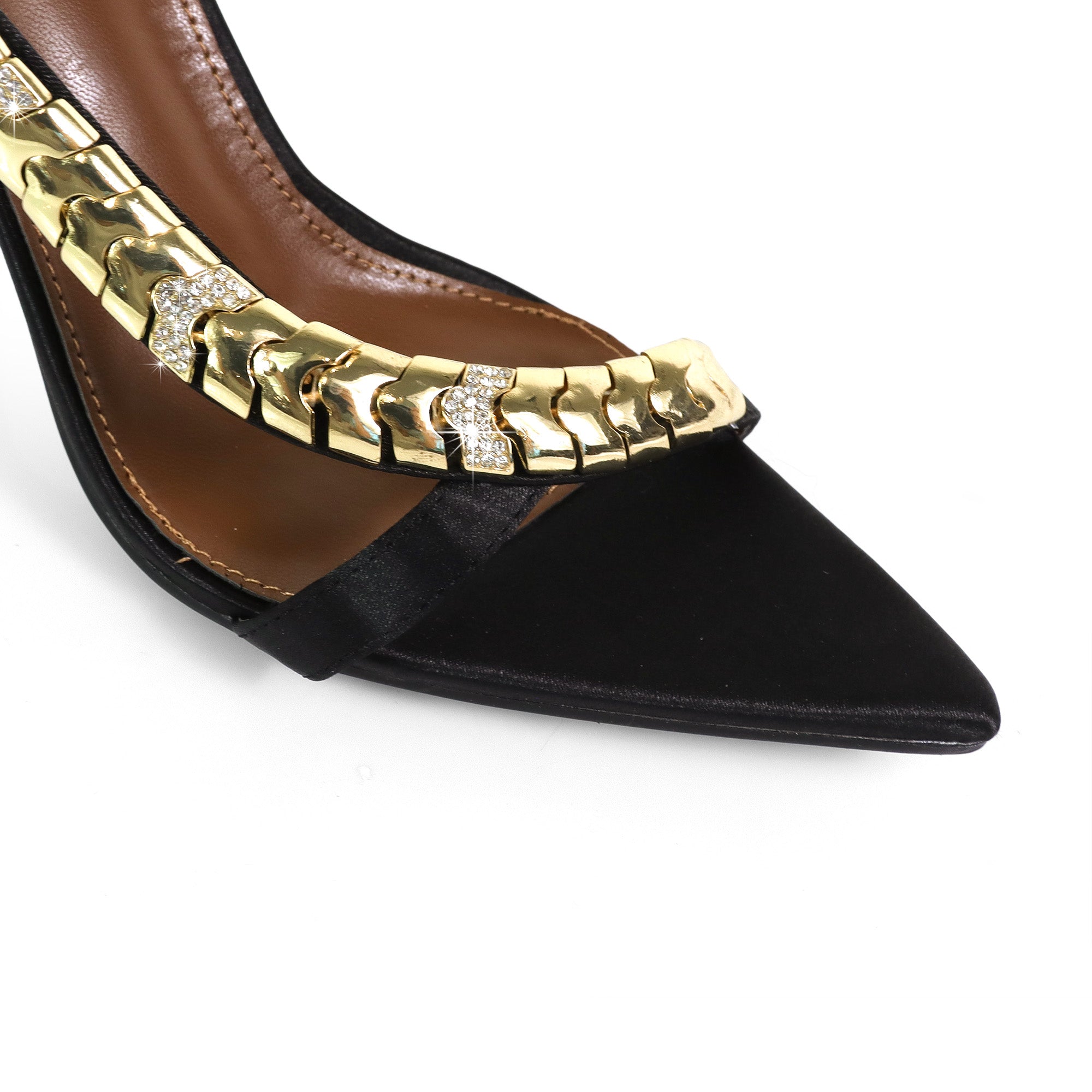 TEHILA-1 POINTED TOE METAL STRAP SLINGBACK W/ HEEL BLACK