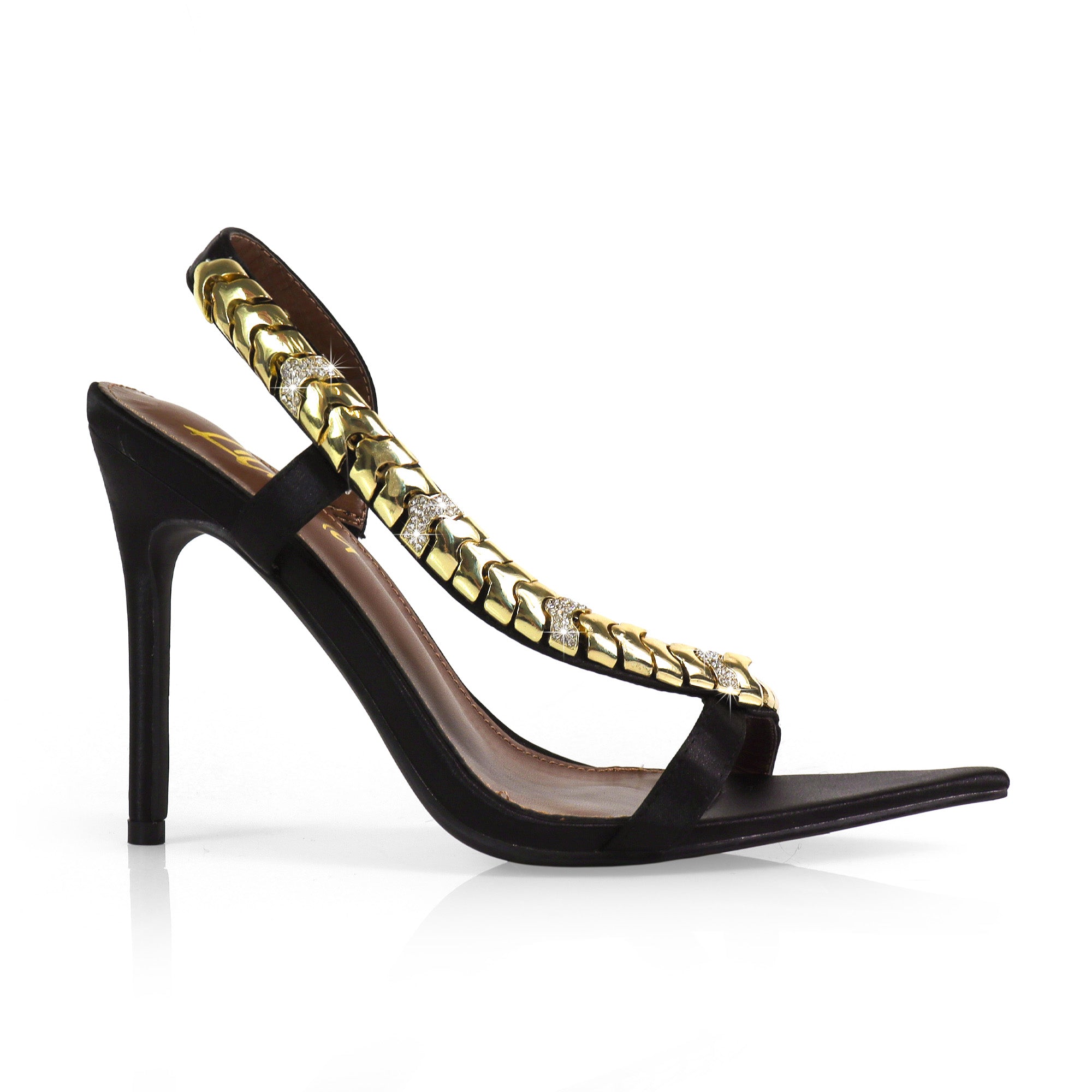 TEHILA-1 POINTED TOE METAL STRAP SLINGBACK W/ HEEL BLACK