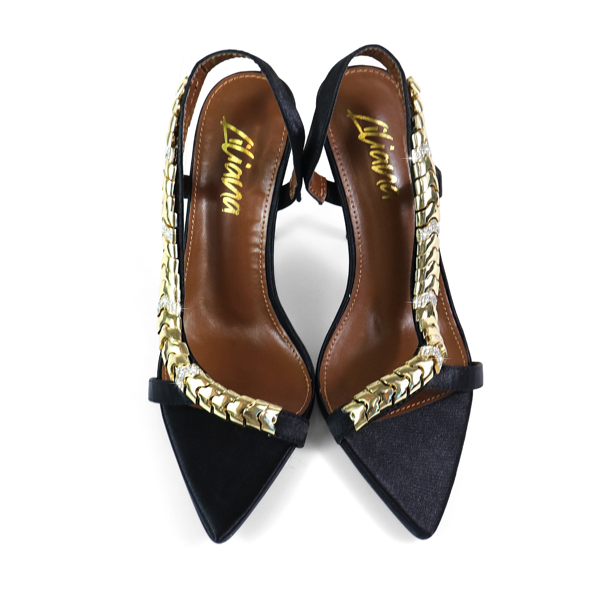 TEHILA-1 POINTED TOE METAL STRAP SLINGBACK W/ HEEL BLACK