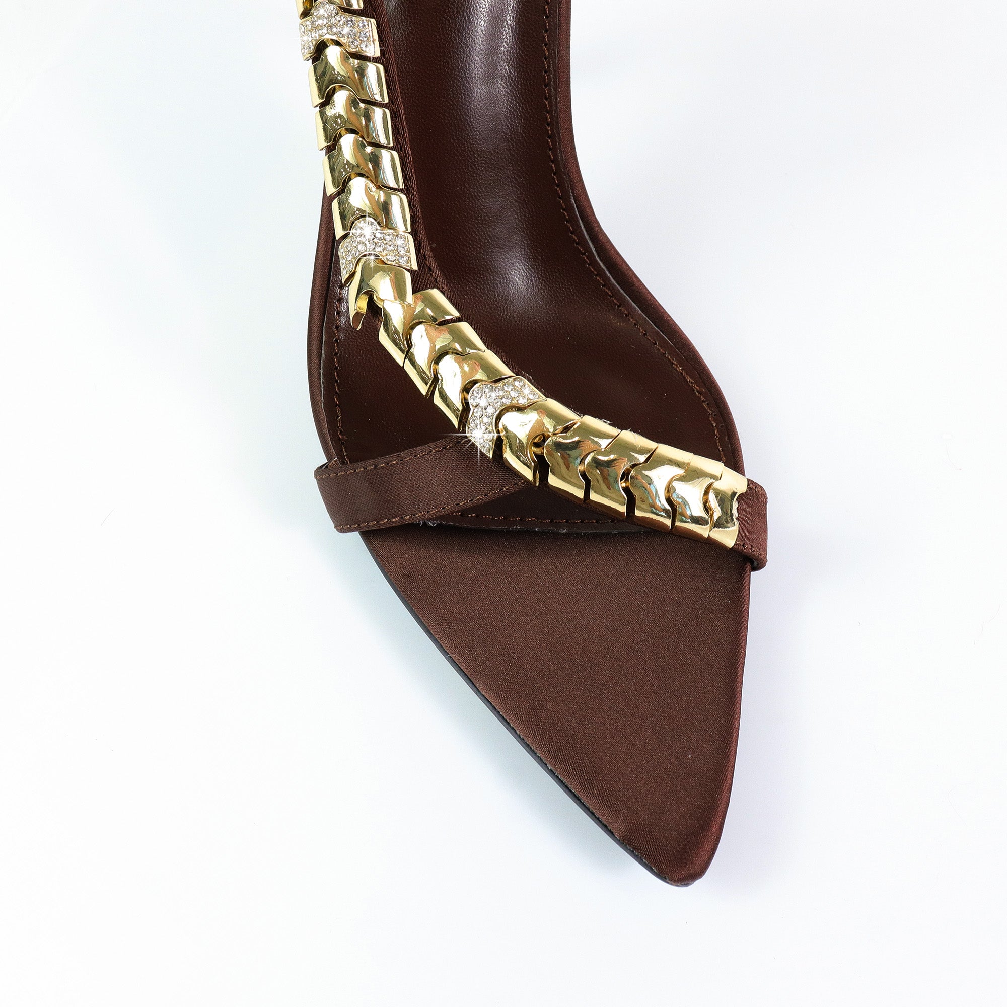 TEHILA-1 POINTED TOE METAL STRAP SLINGBACK W/ HEEL BROWN