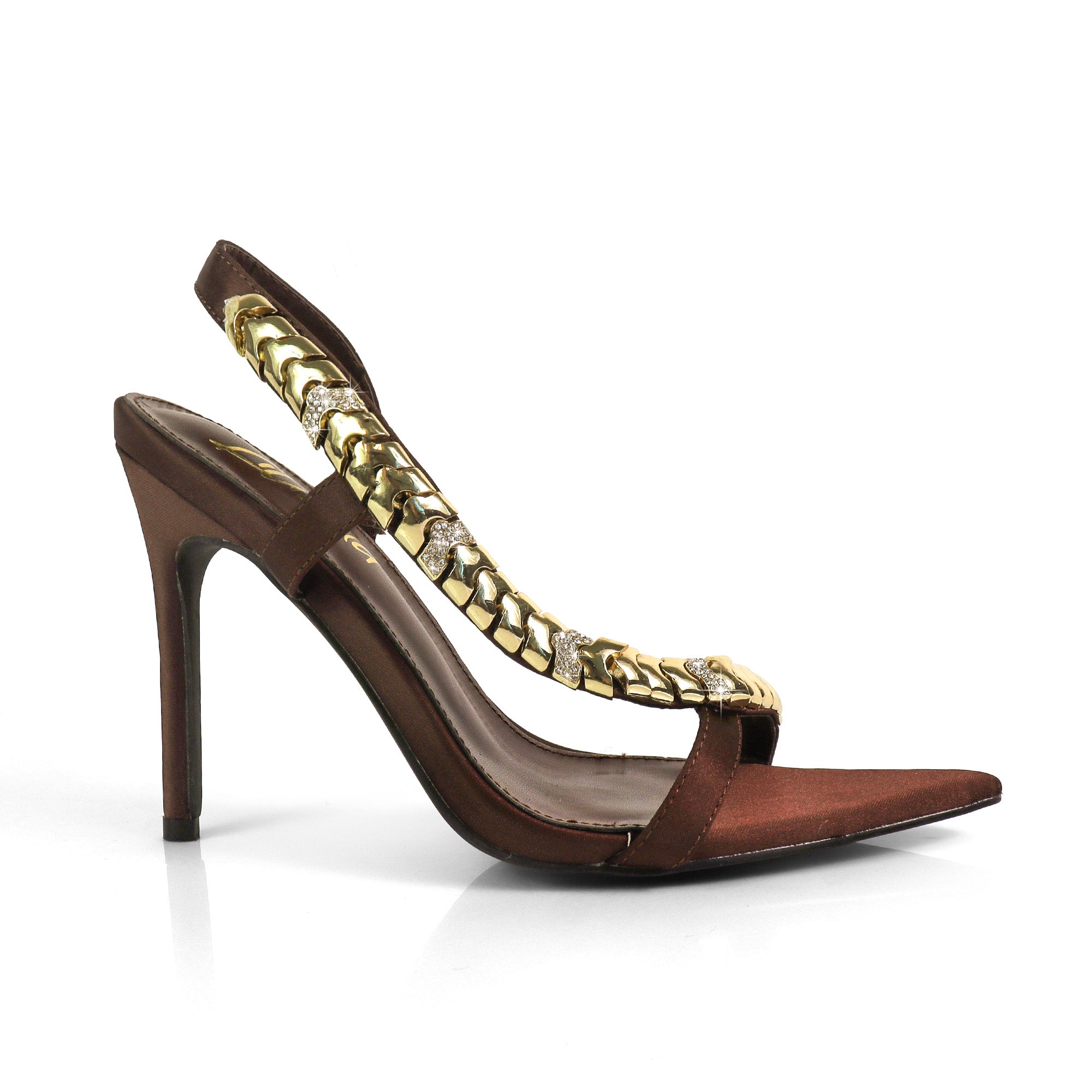 TEHILA-1 POINTED TOE METAL STRAP SLINGBACK W/ HEEL BROWN