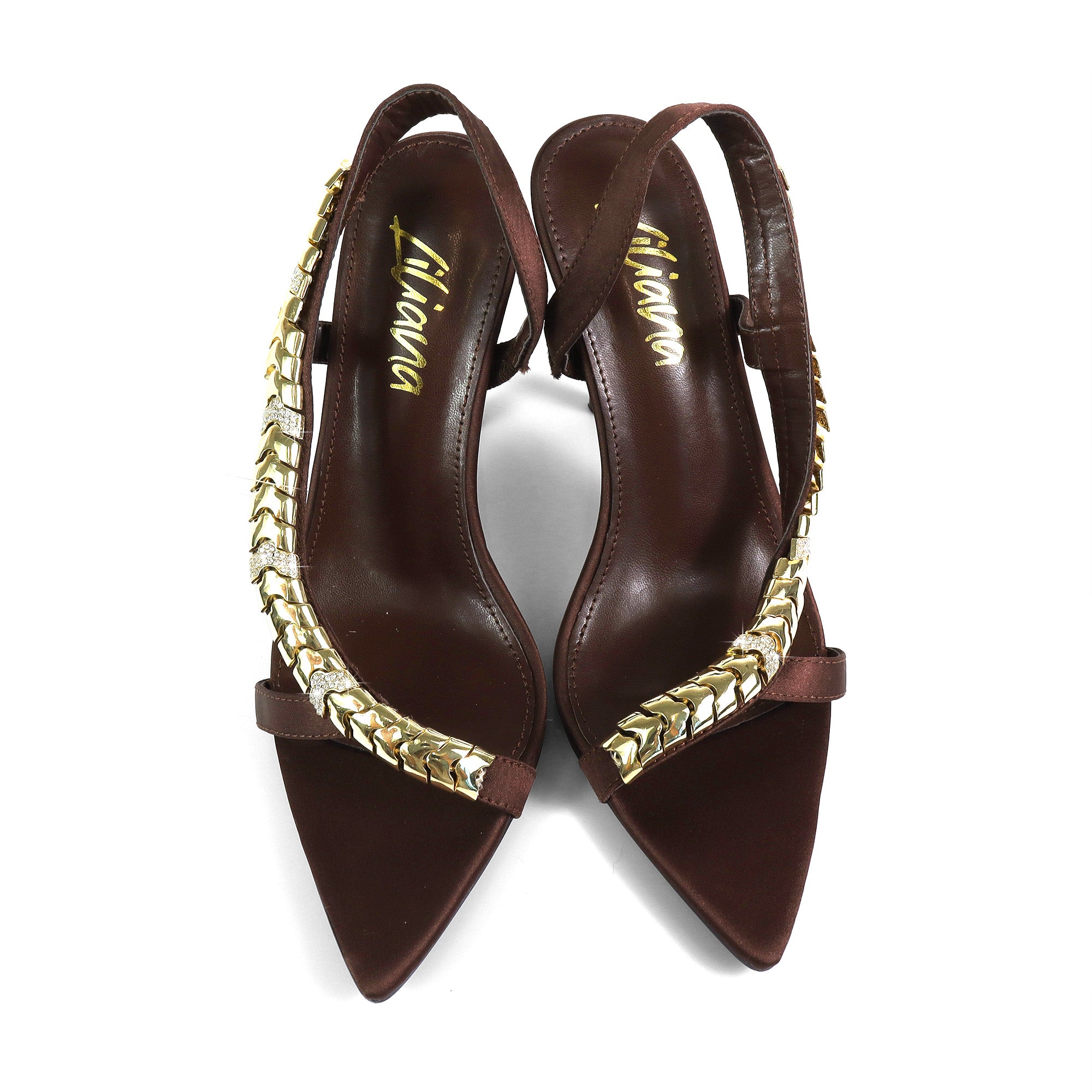 TEHILA-1 POINTED TOE METAL STRAP SLINGBACK W/ HEEL BROWN
