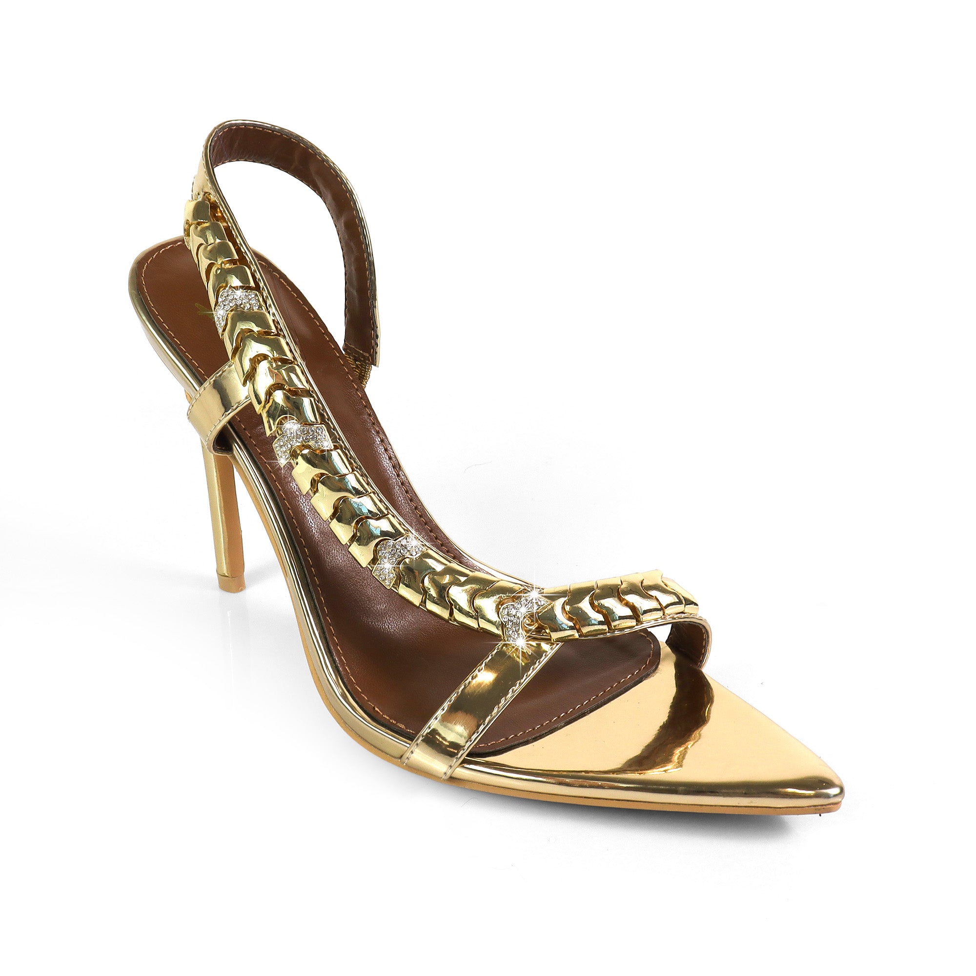TEHILA-1 POINTED TOE METAL STRAP SLINGBACK W/ HEEL GOLD