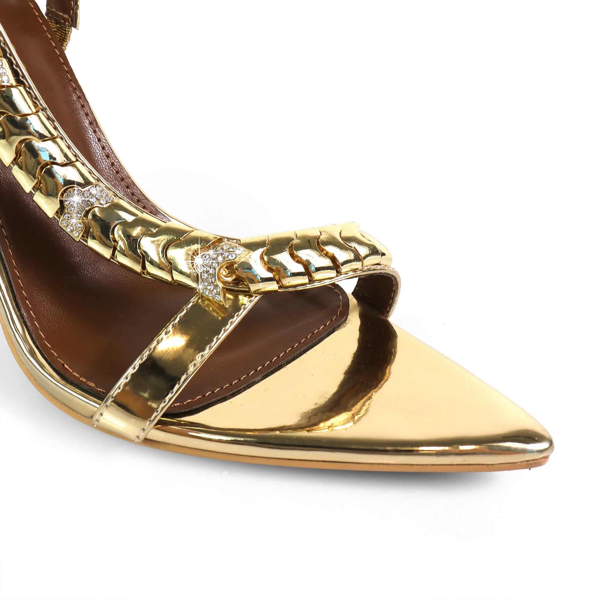 TEHILA-1 POINTED TOE METAL STRAP SLINGBACK W/ HEEL GOLD
