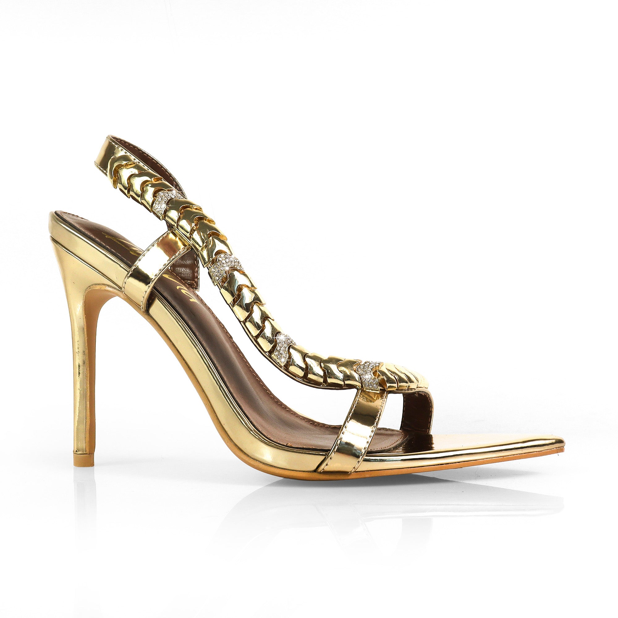 TEHILA-1 POINTED TOE METAL STRAP SLINGBACK W/ HEEL GOLD