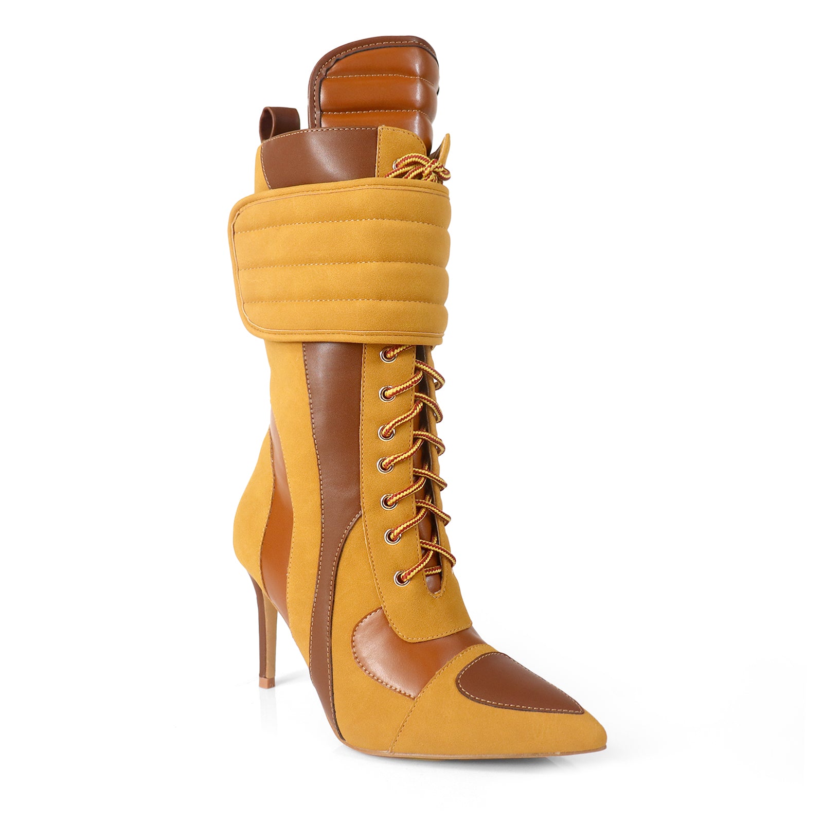 TESS-1 POINTED TOE MOTORSPORT ANKLE HIGH W/STILETTO CAMEL