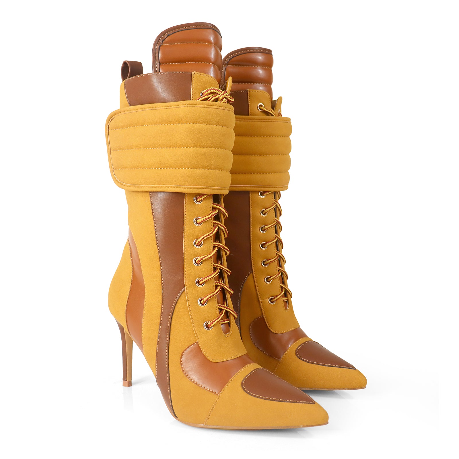 TESS-1 POINTED TOE MOTORSPORT ANKLE HIGH W/STILETTO CAMEL