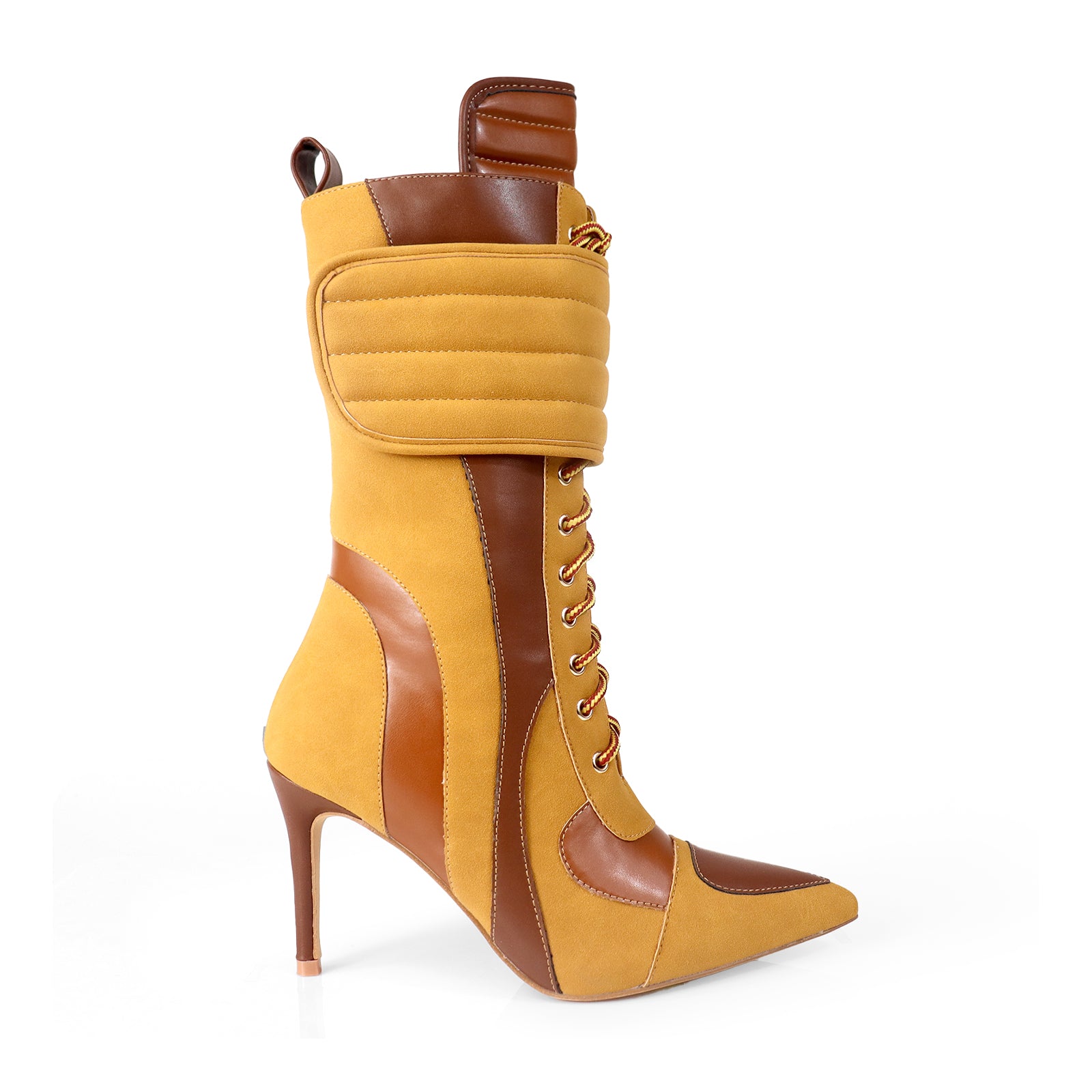 TESS-1 POINTED TOE MOTORSPORT ANKLE HIGH W/STILETTO CAMEL