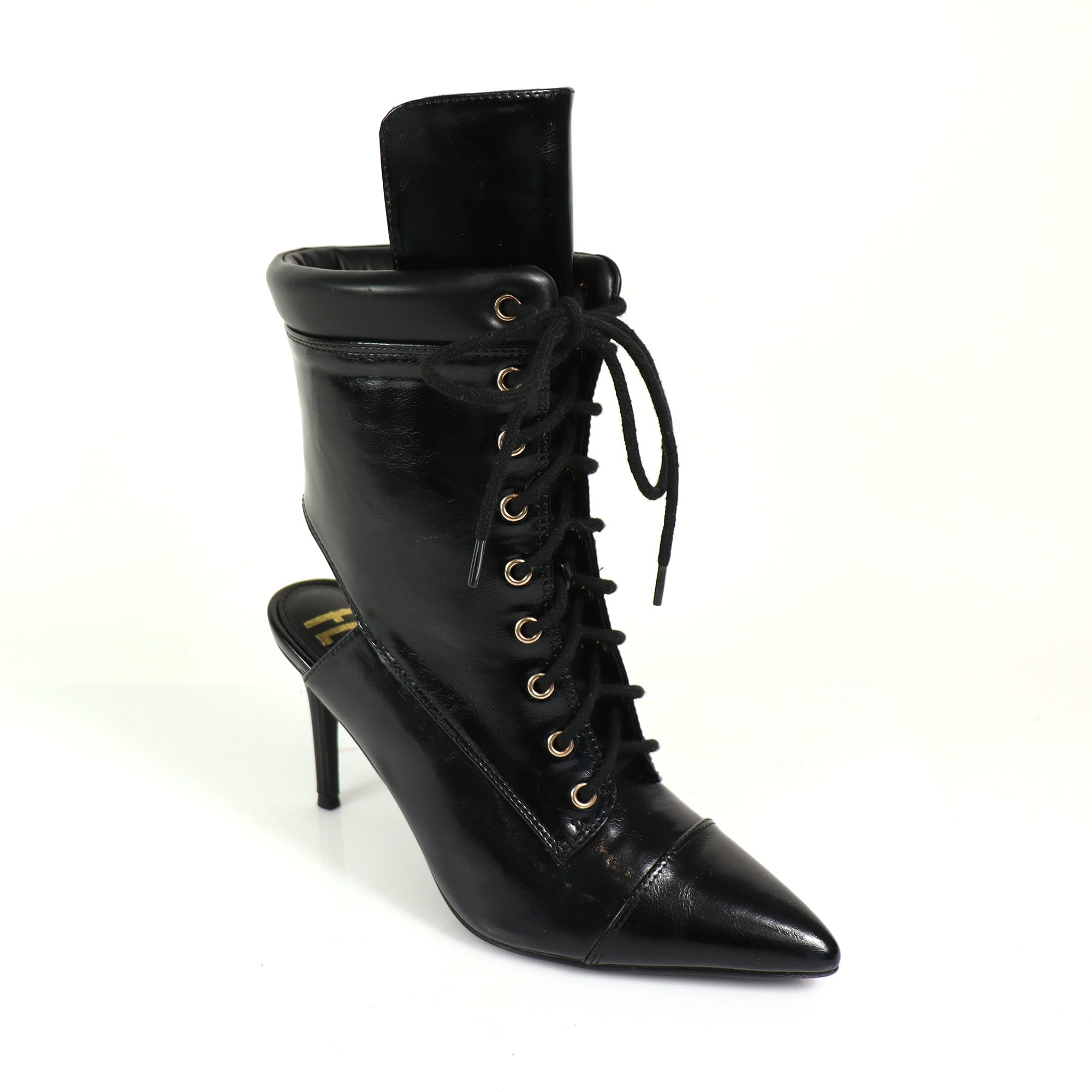 TESS-2 POINTED TOE  ANKLE HIGH W/STILETTO HEEL BLACK