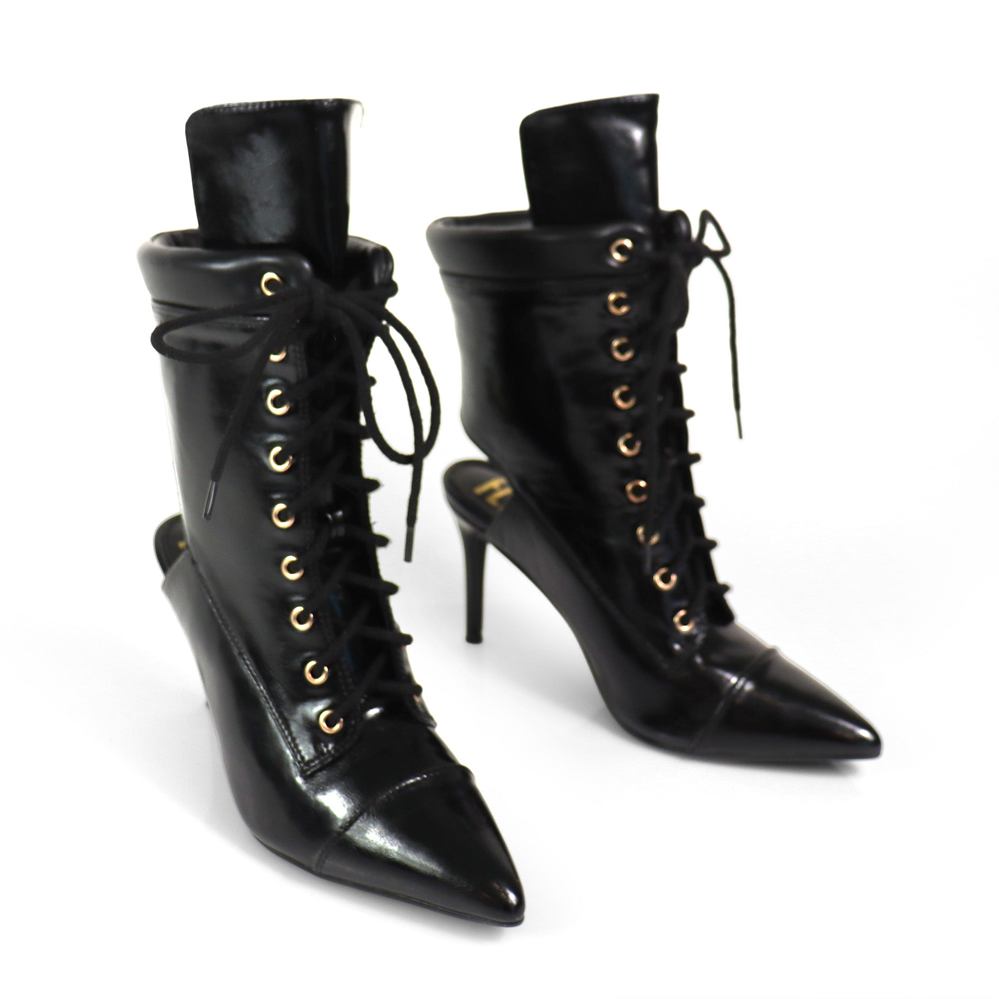 TESS-2 POINTED TOE  ANKLE HIGH W/STILETTO HEEL BLACK
