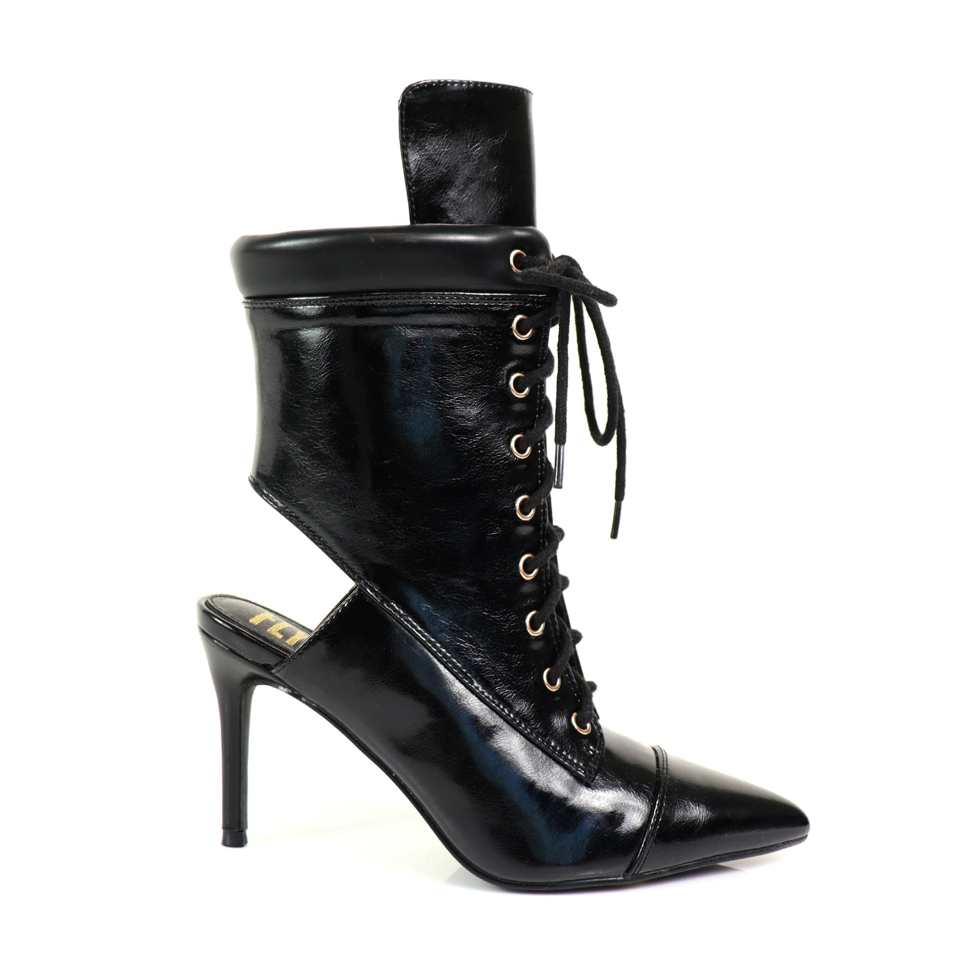 TESS-2 POINTED TOE  ANKLE HIGH W/STILETTO HEEL BLACK