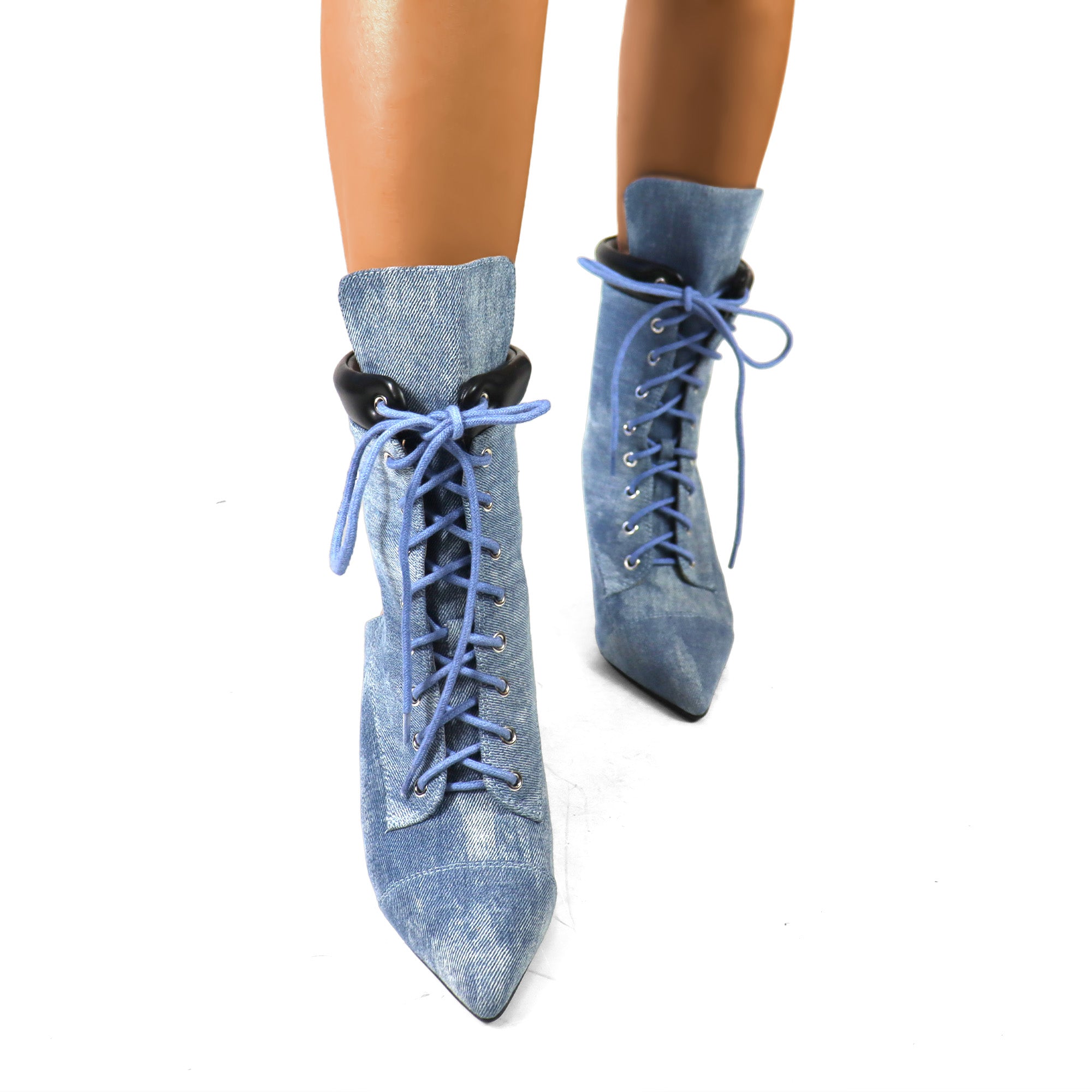 TESS-2 POINTED TOE  ANKLE HIGH W/STILETTO HEEL DENIM