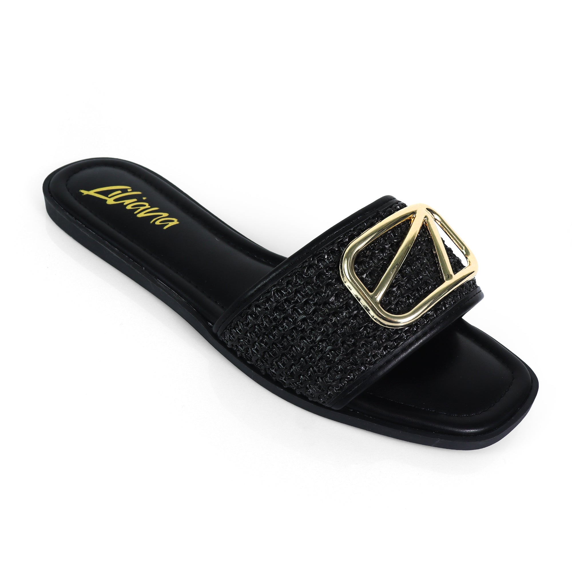 TIANA-2 RAFFIA BUCKLE SILDE BLACK