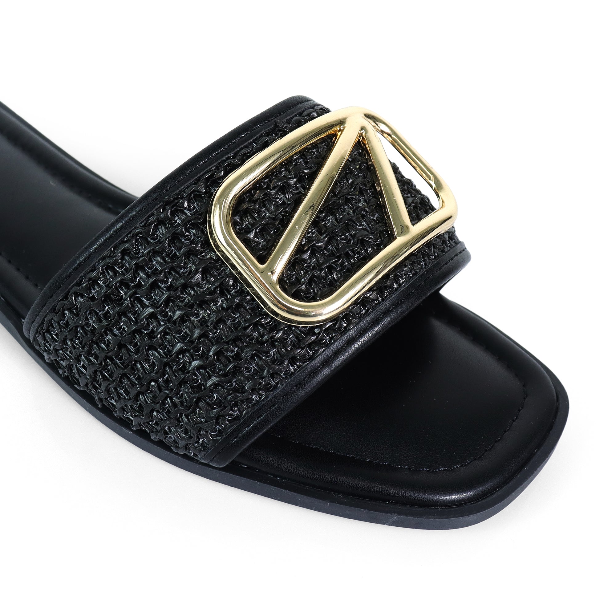 TIANA-2 RAFFIA BUCKLE SILDE BLACK