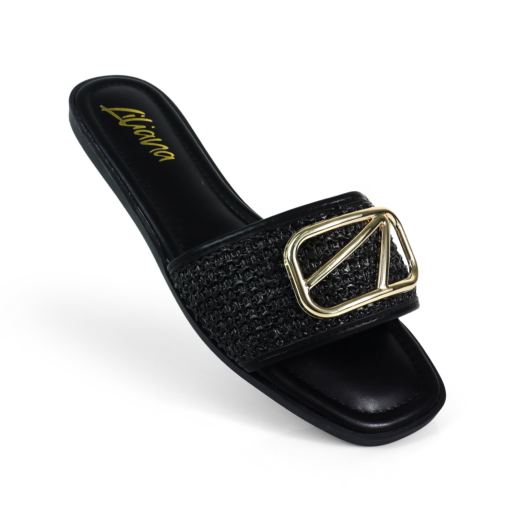 TIANA-2 RAFFIA BUCKLE SILDE BLACK