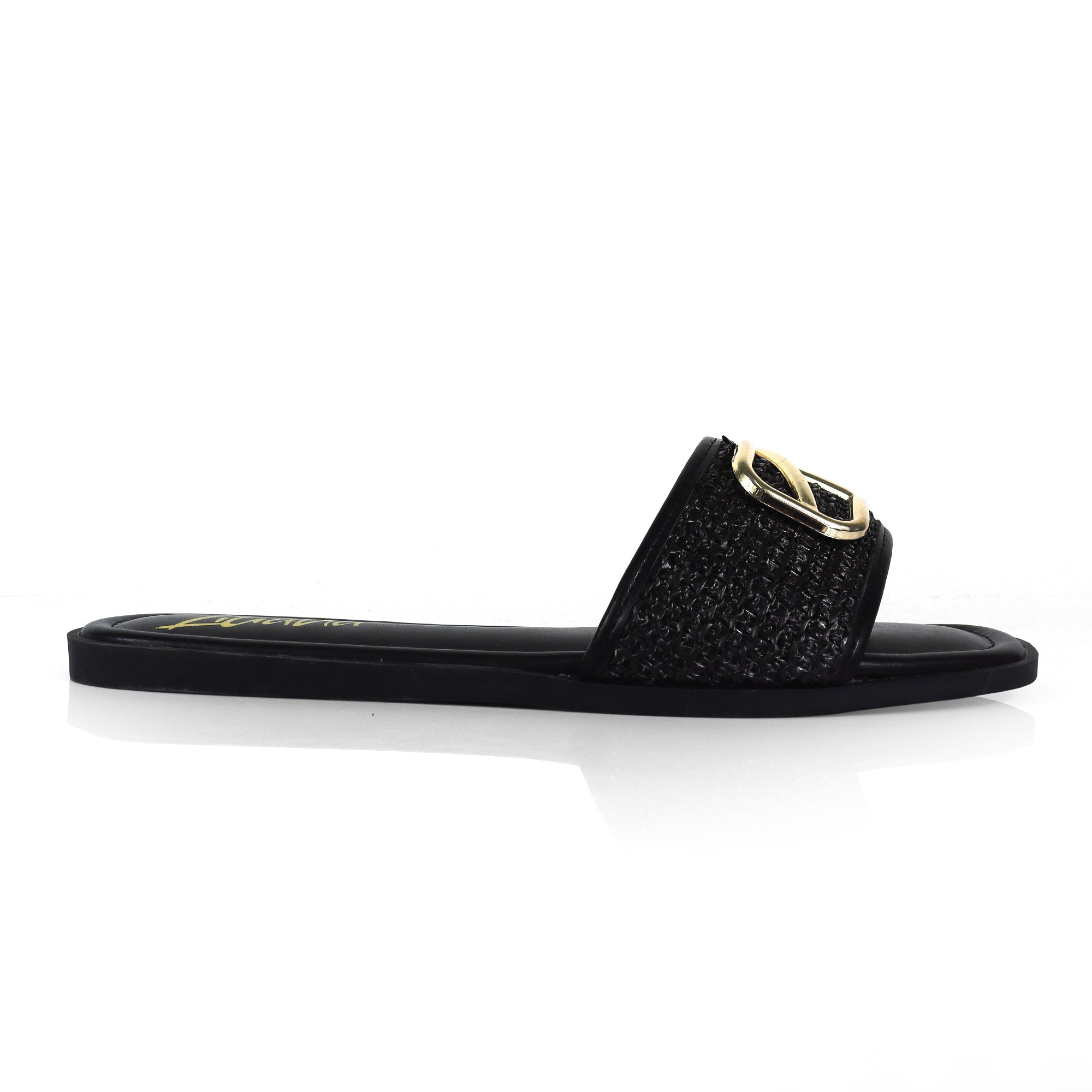 TIANA-2 RAFFIA BUCKLE SILDE BLACK