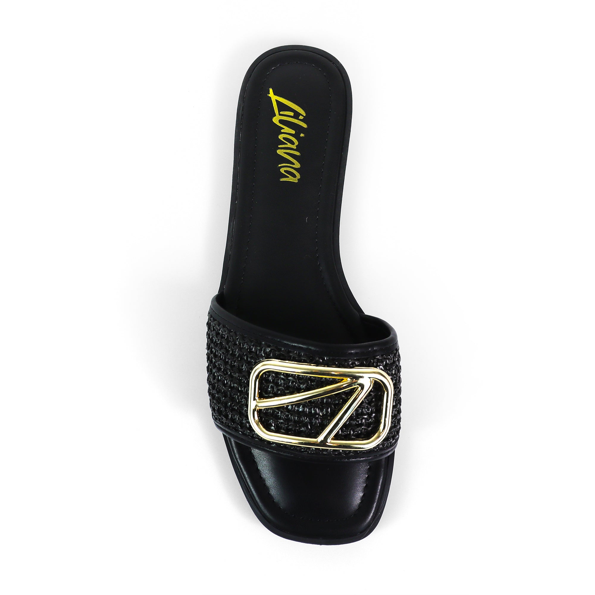 TIANA-2 RAFFIA BUCKLE SILDE BLACK