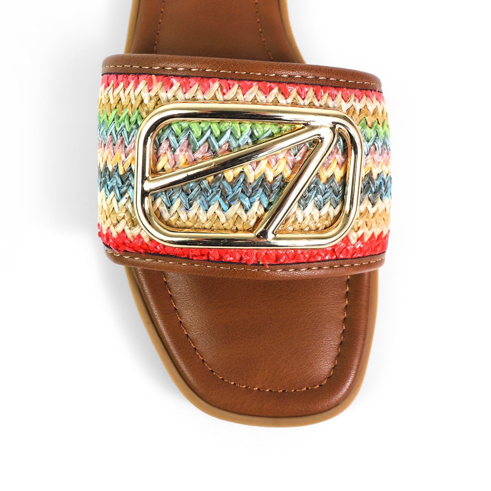 TIANA-2 RAFFIA BUCKLE SILDE BROWN MULTIPLE
