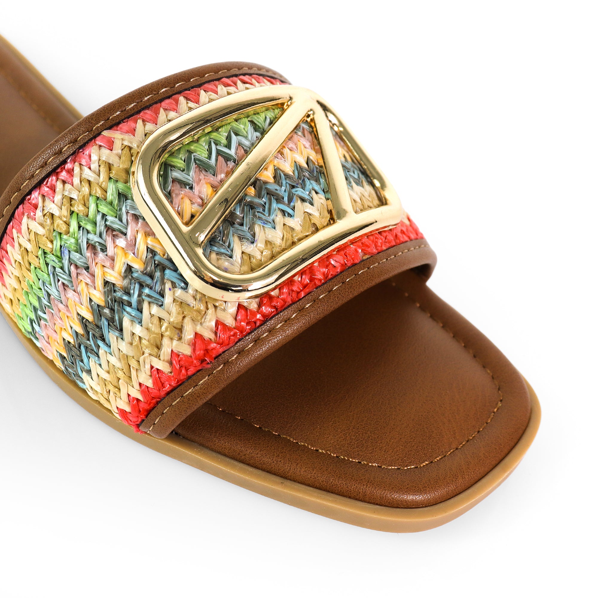 TIANA-2 RAFFIA BUCKLE SILDE BROWN MULTIPLE