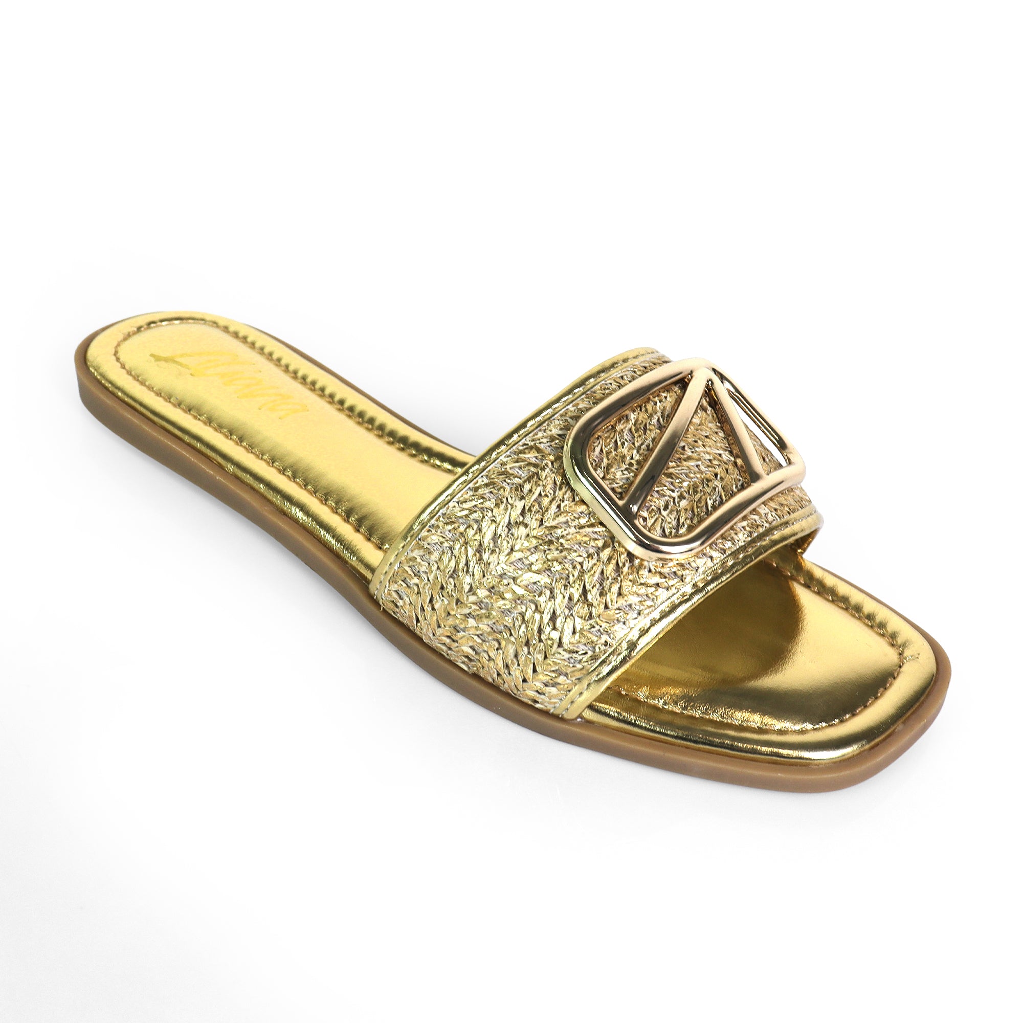 TIANA-2 RAFFIA BUCKLE SILDE GOLD
