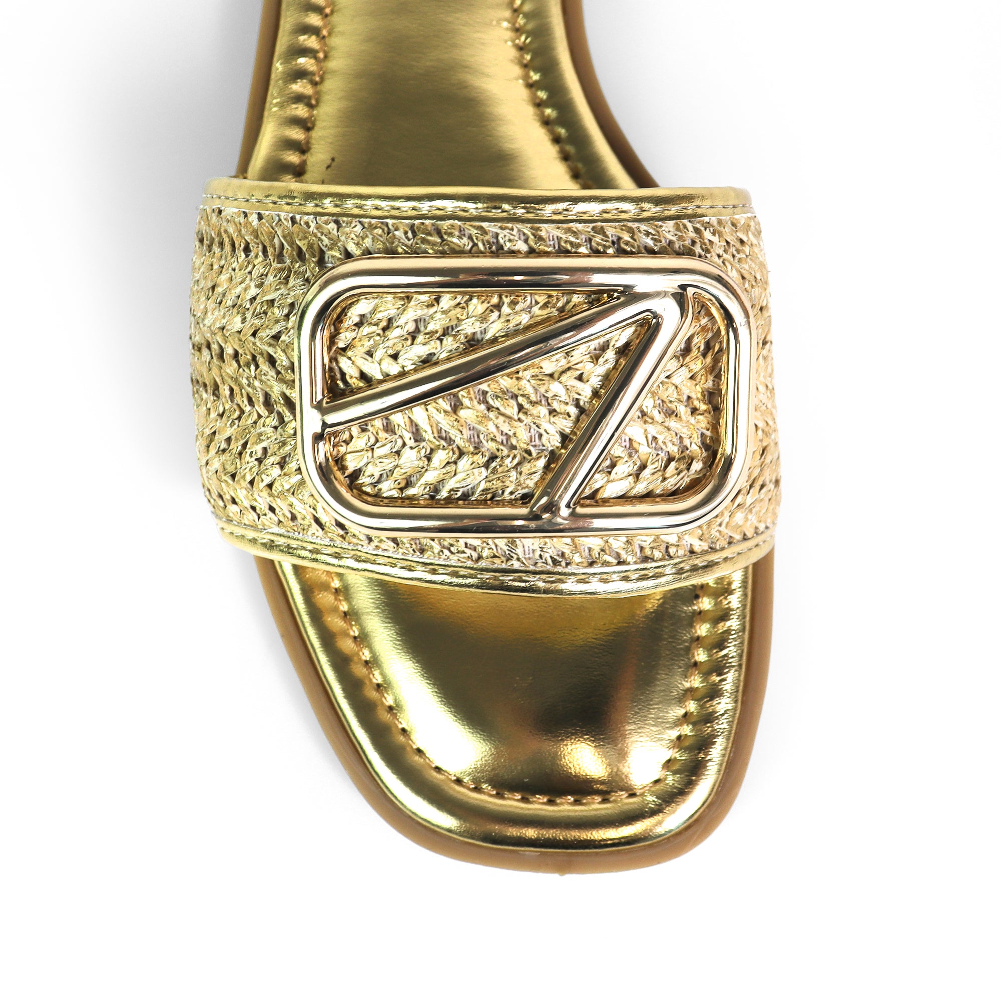 TIANA-2 RAFFIA BUCKLE SILDE GOLD