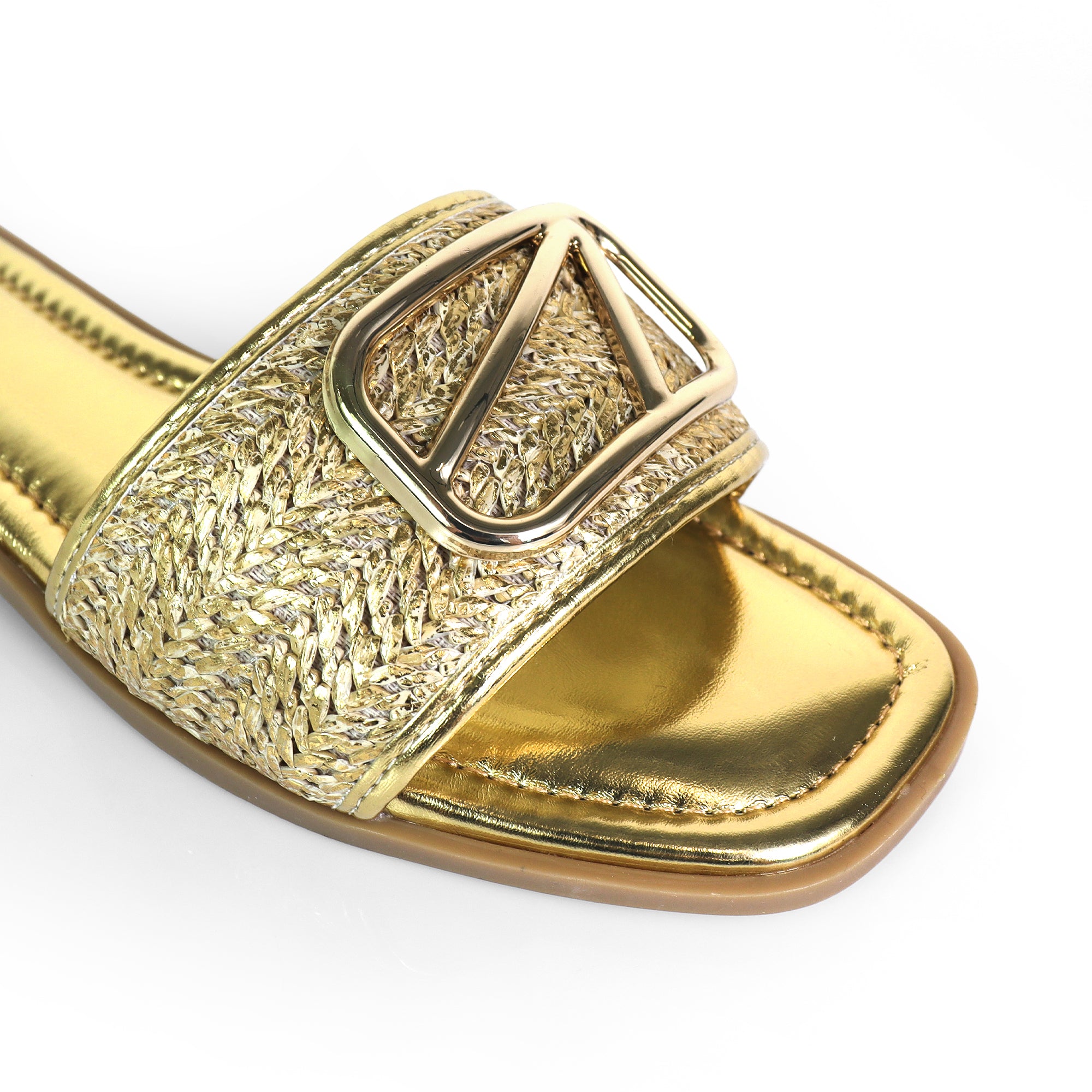 TIANA-2 RAFFIA BUCKLE SILDE GOLD
