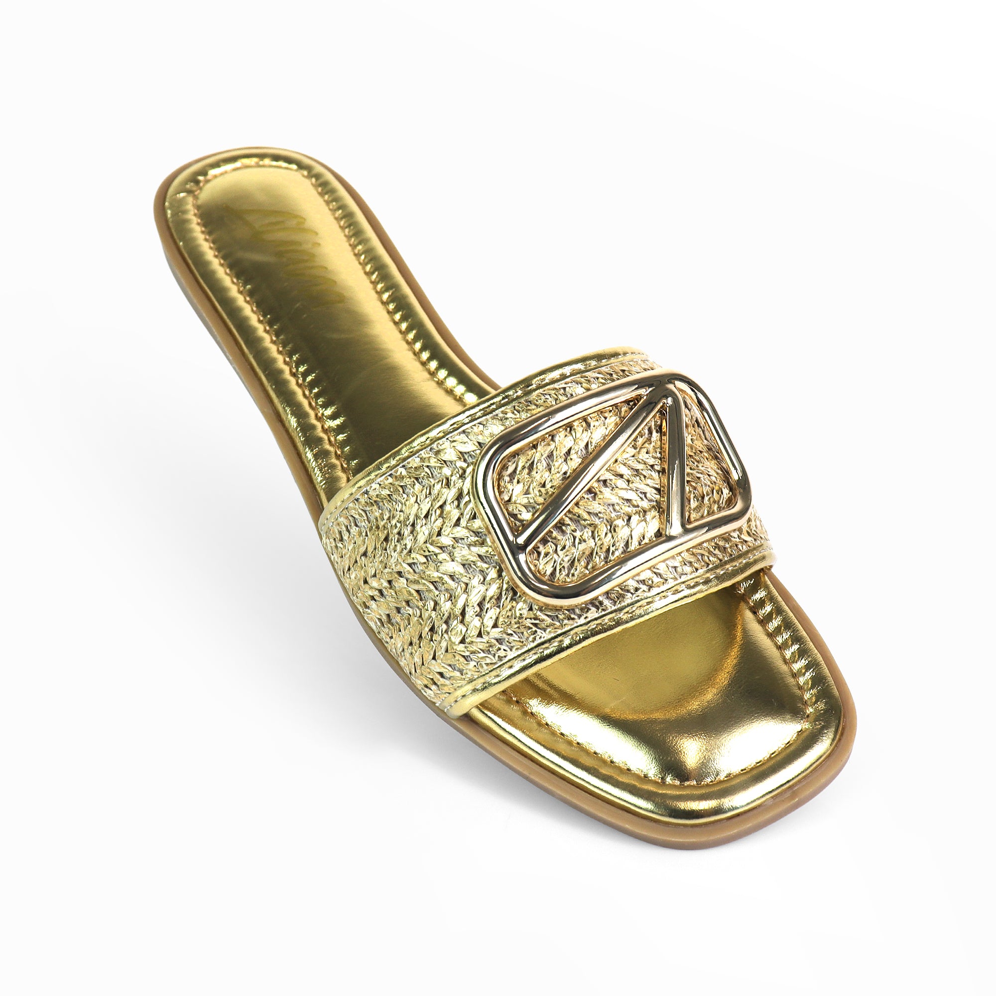 TIANA-2 RAFFIA BUCKLE SILDE GOLD