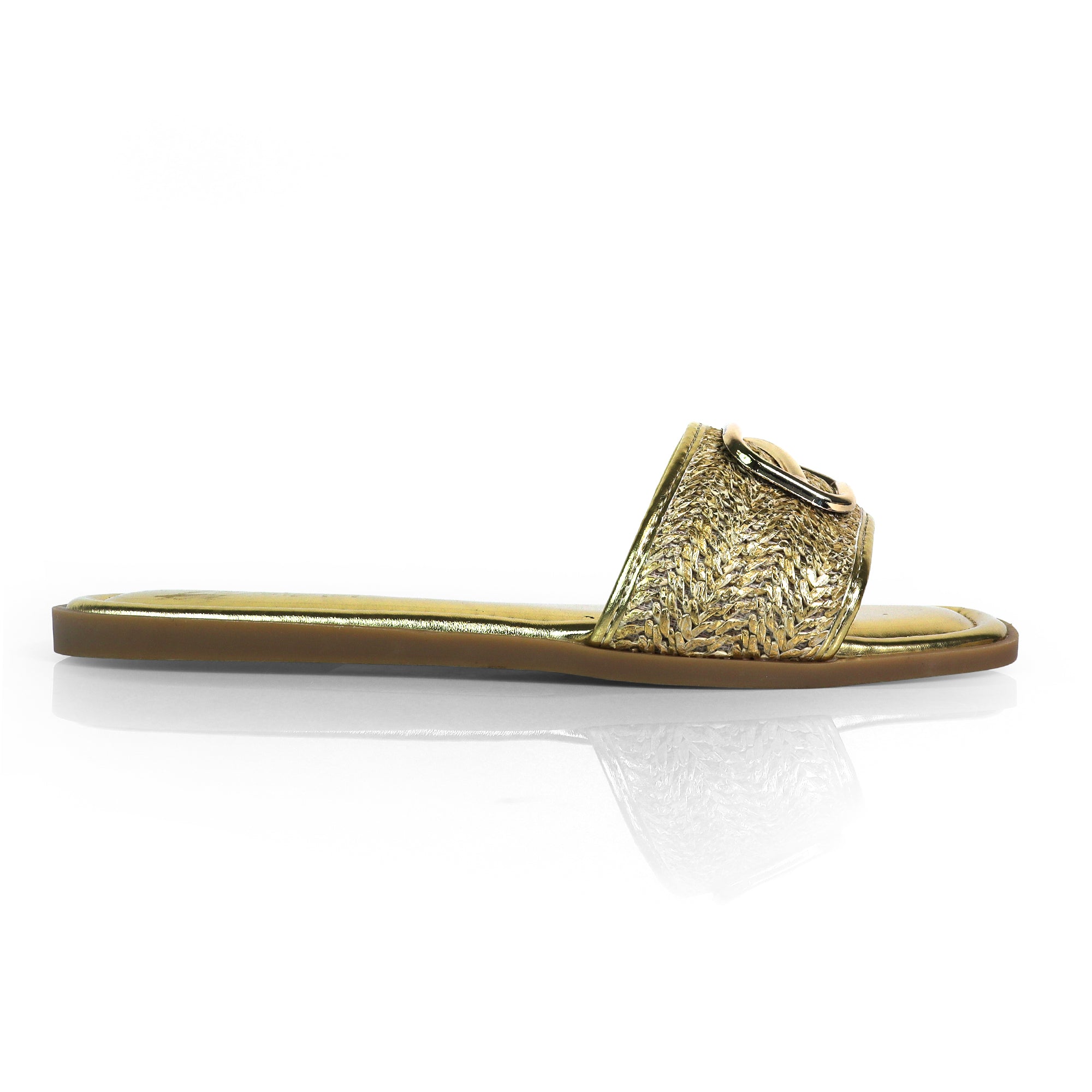 TIANA-2 RAFFIA BUCKLE SILDE GOLD