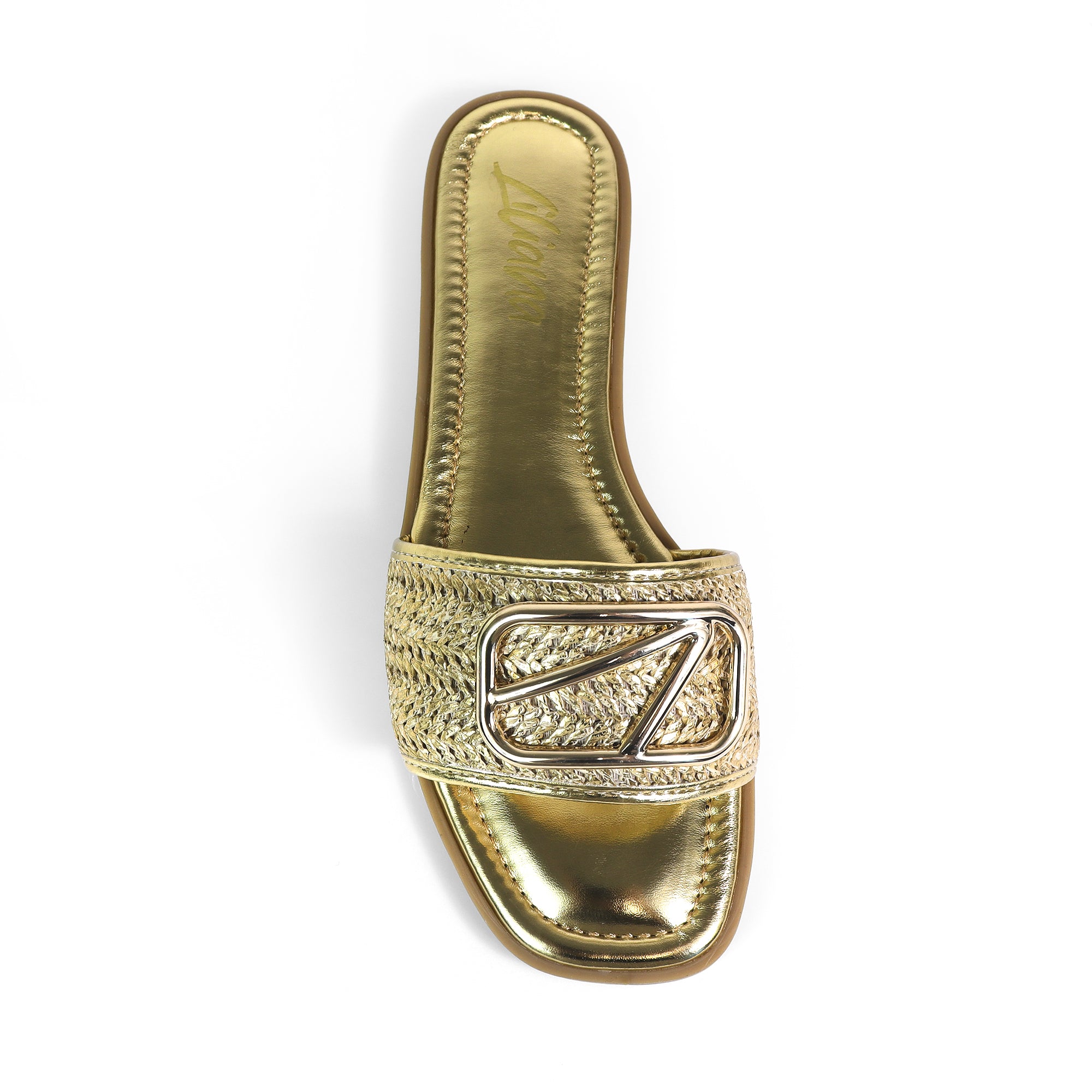 TIANA-2 RAFFIA BUCKLE SILDE GOLD