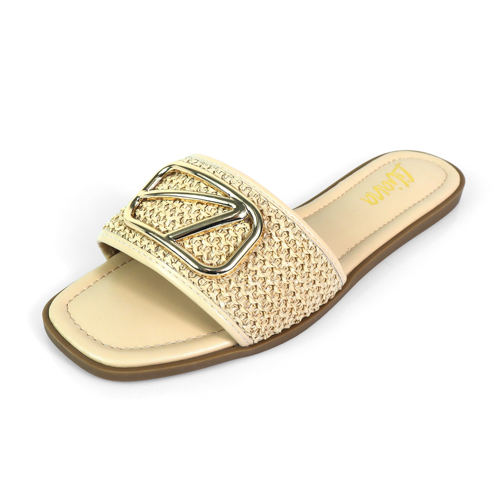 TIANA-2 RAFFIA BUCKLE SILDE NATURAL