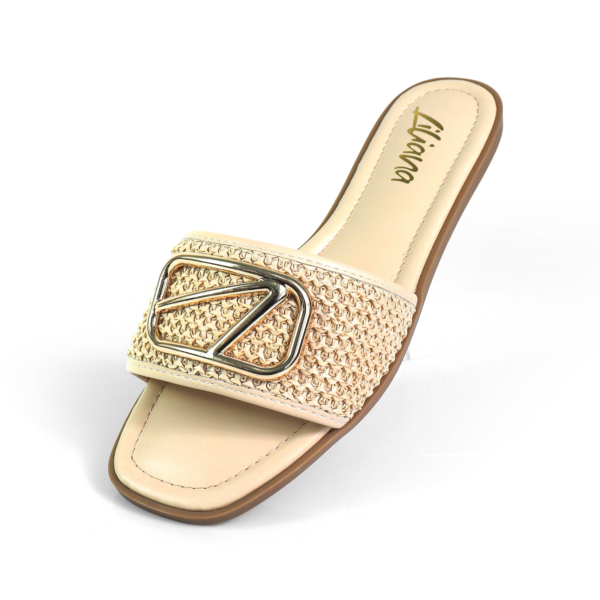 TIANA-2 RAFFIA BUCKLE SILDE NATURAL