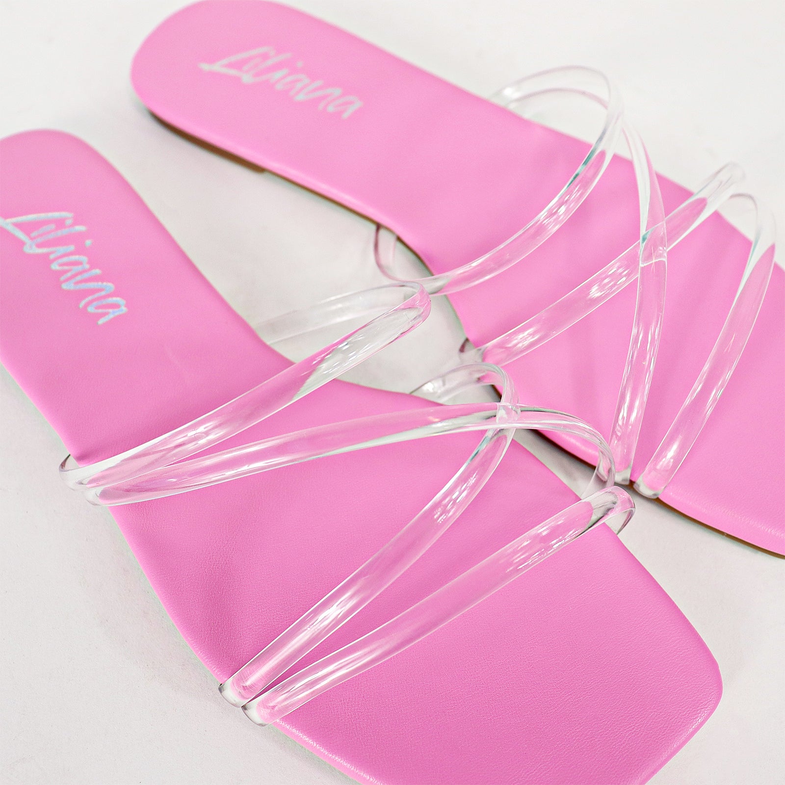 TINA-1 OPEN TOE CROSS STRAPCLEAR STRAP SLIDE-PINK