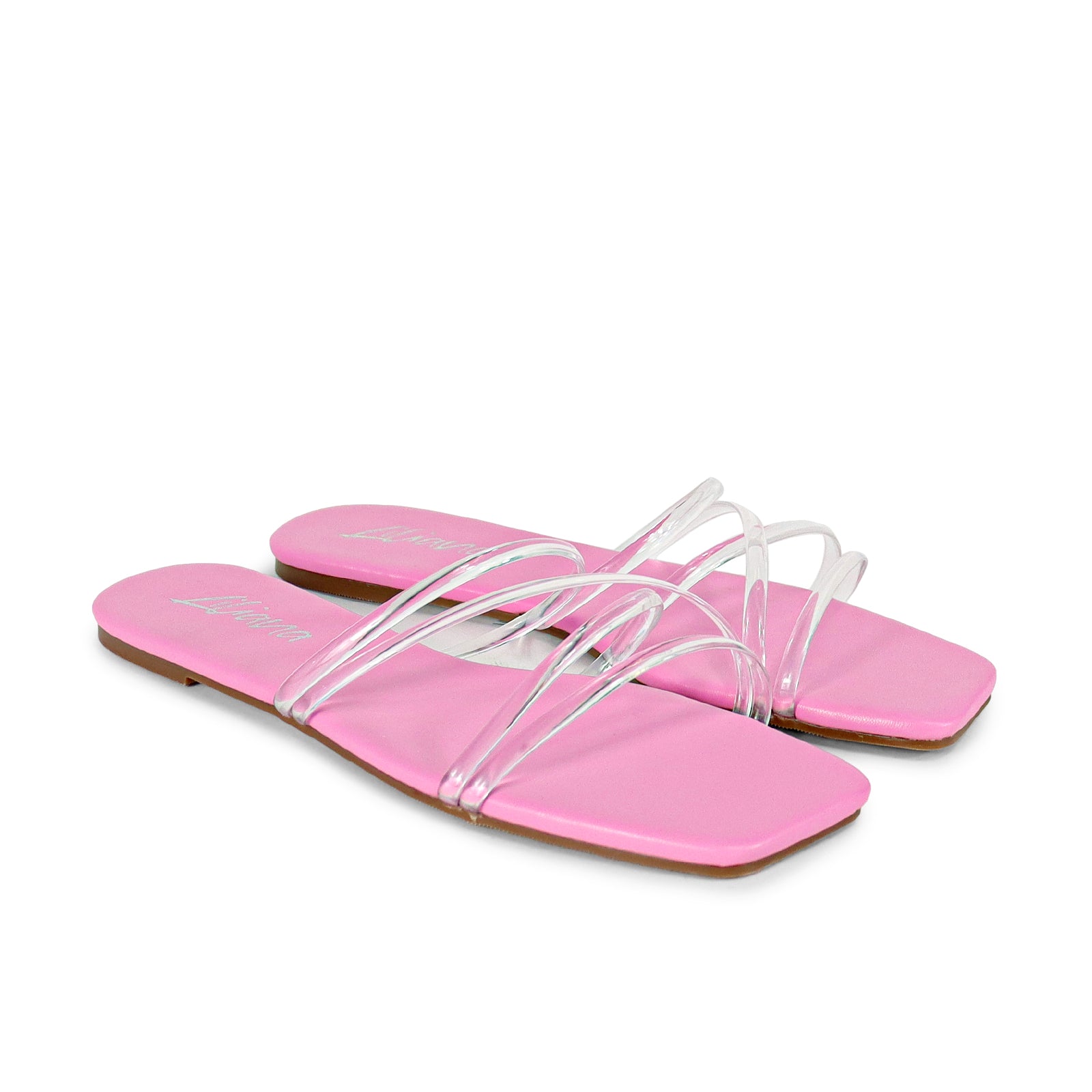 TINA-1 OPEN TOE CROSS STRAPCLEAR STRAP SLIDE-PINK