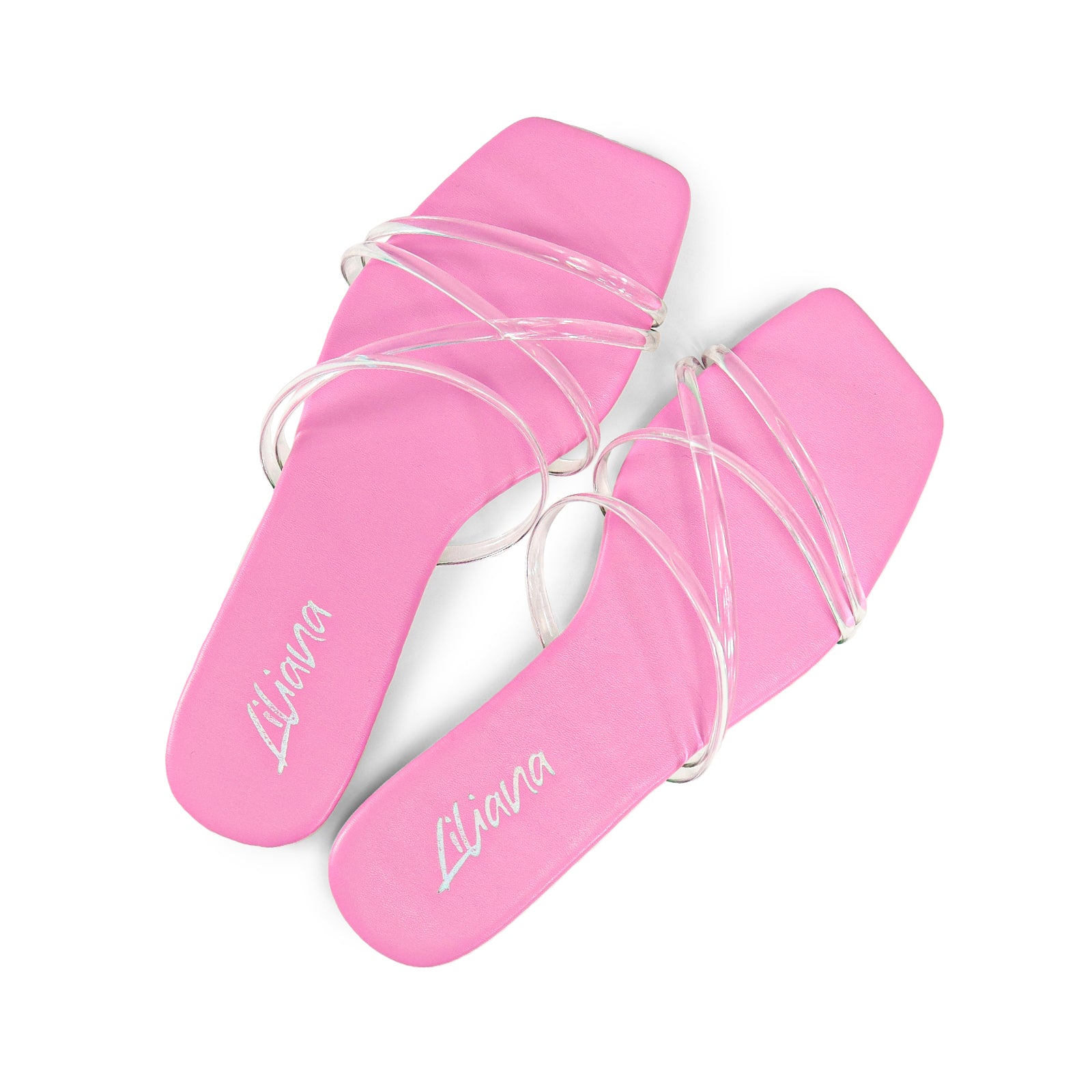 TINA-1 OPEN TOE CROSS STRAPCLEAR STRAP SLIDE-PINK
