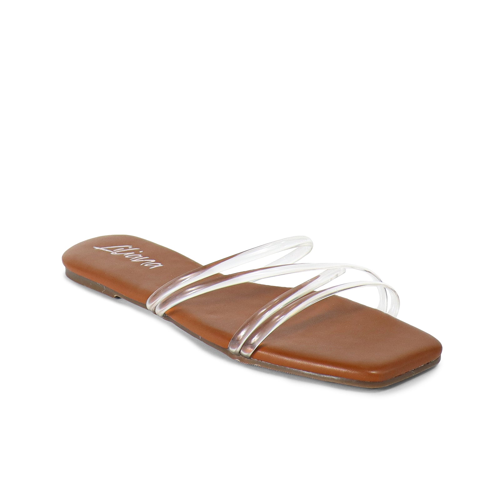 TINA-1 OPEN TOE CROSS STRAPCLEAR STRAP SLIDE-TAN