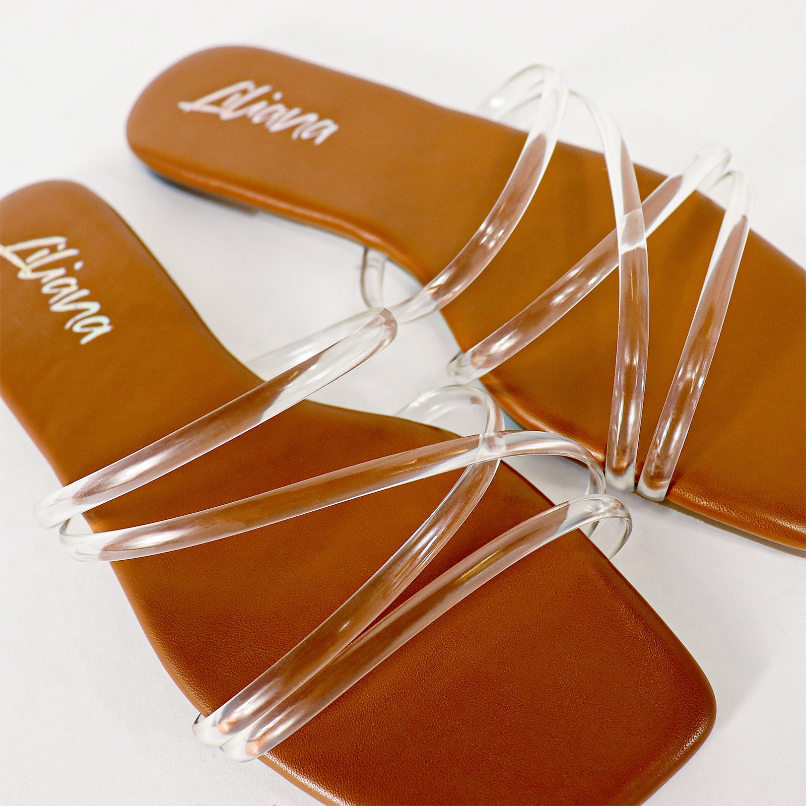 TINA-1 OPEN TOE CROSS STRAPCLEAR STRAP SLIDE-TAN