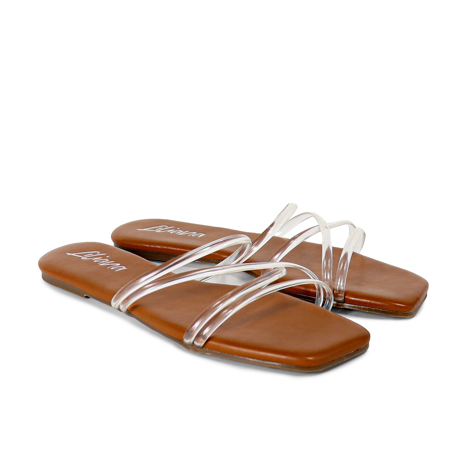 TINA-1 OPEN TOE CROSS STRAPCLEAR STRAP SLIDE-TAN
