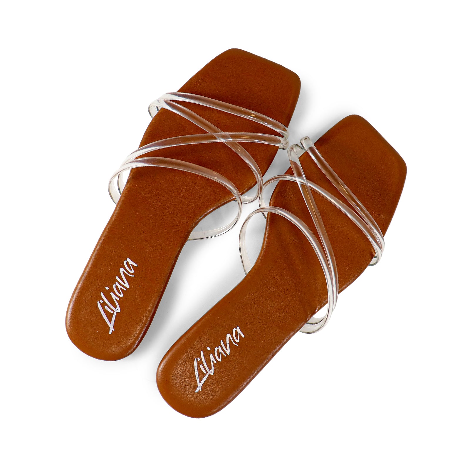 TINA-1 OPEN TOE CROSS STRAPCLEAR STRAP SLIDE-TAN