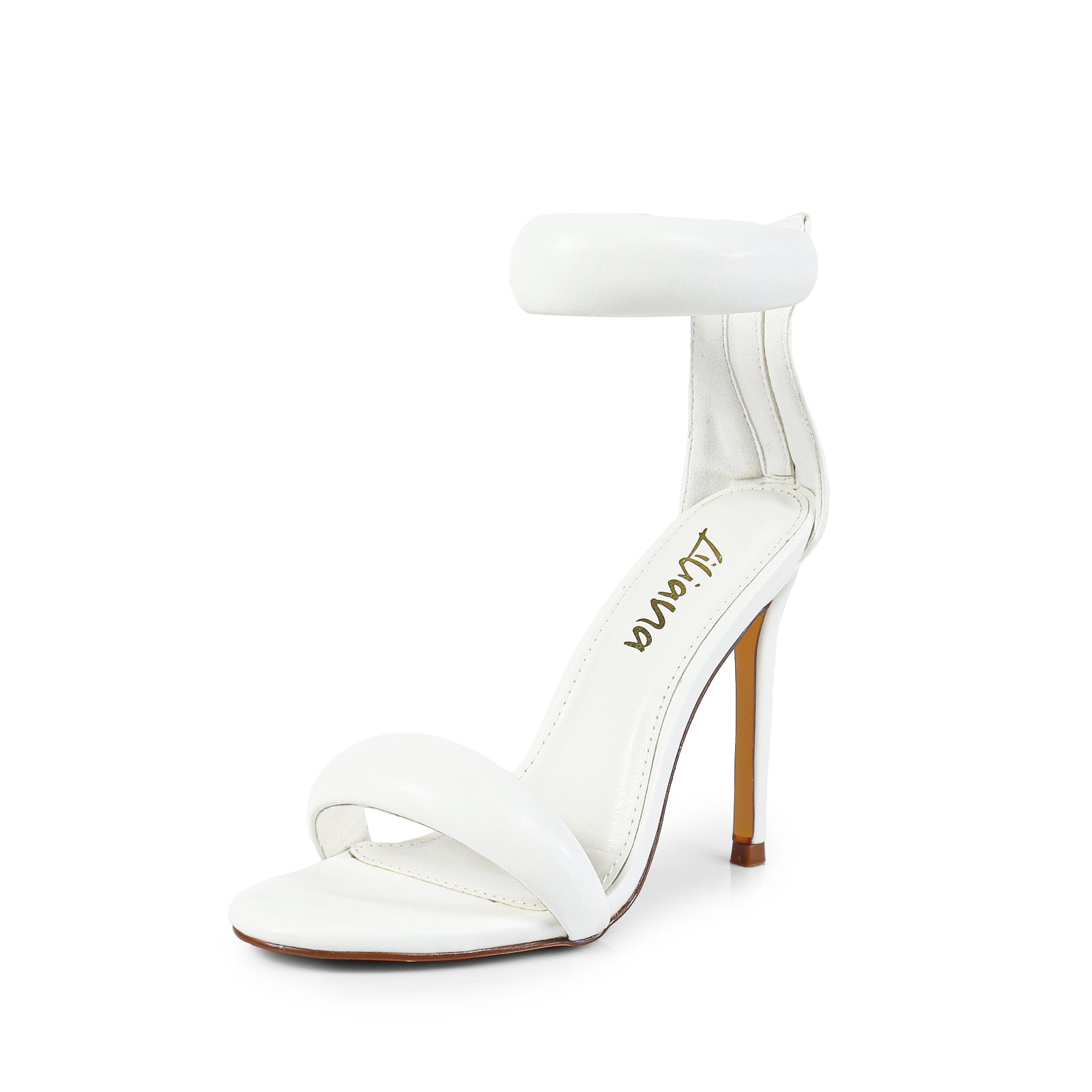 TISHA-112 PUFFY ANKLE-CUFF HIGH HEEL SANDALS - WHITE