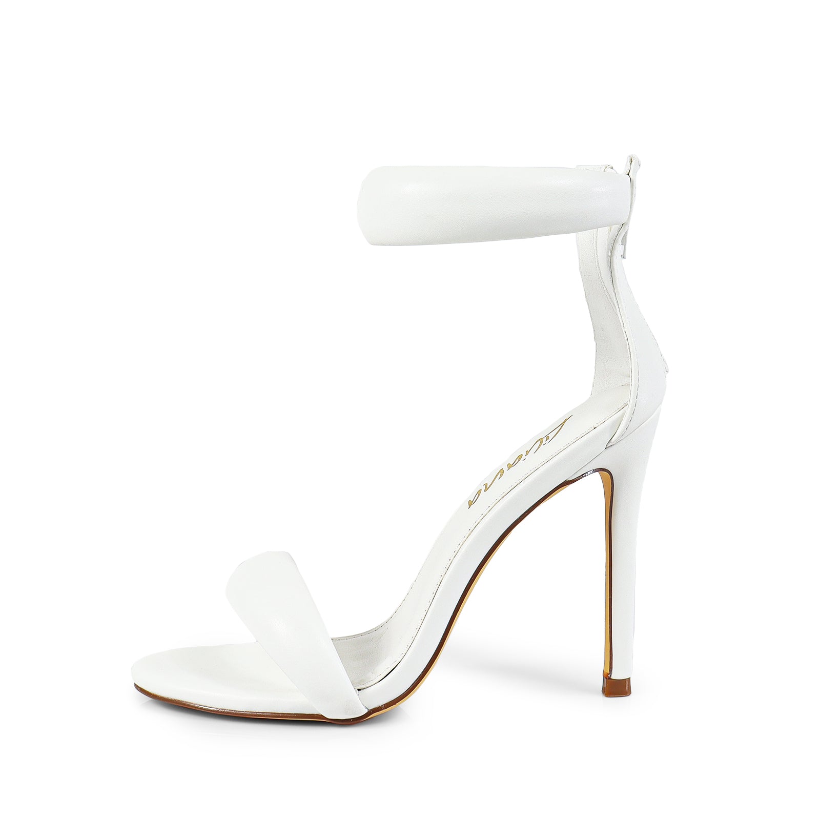 TISHA-112 PUFFY ANKLE-CUFF HIGH HEEL SANDALS - WHITE