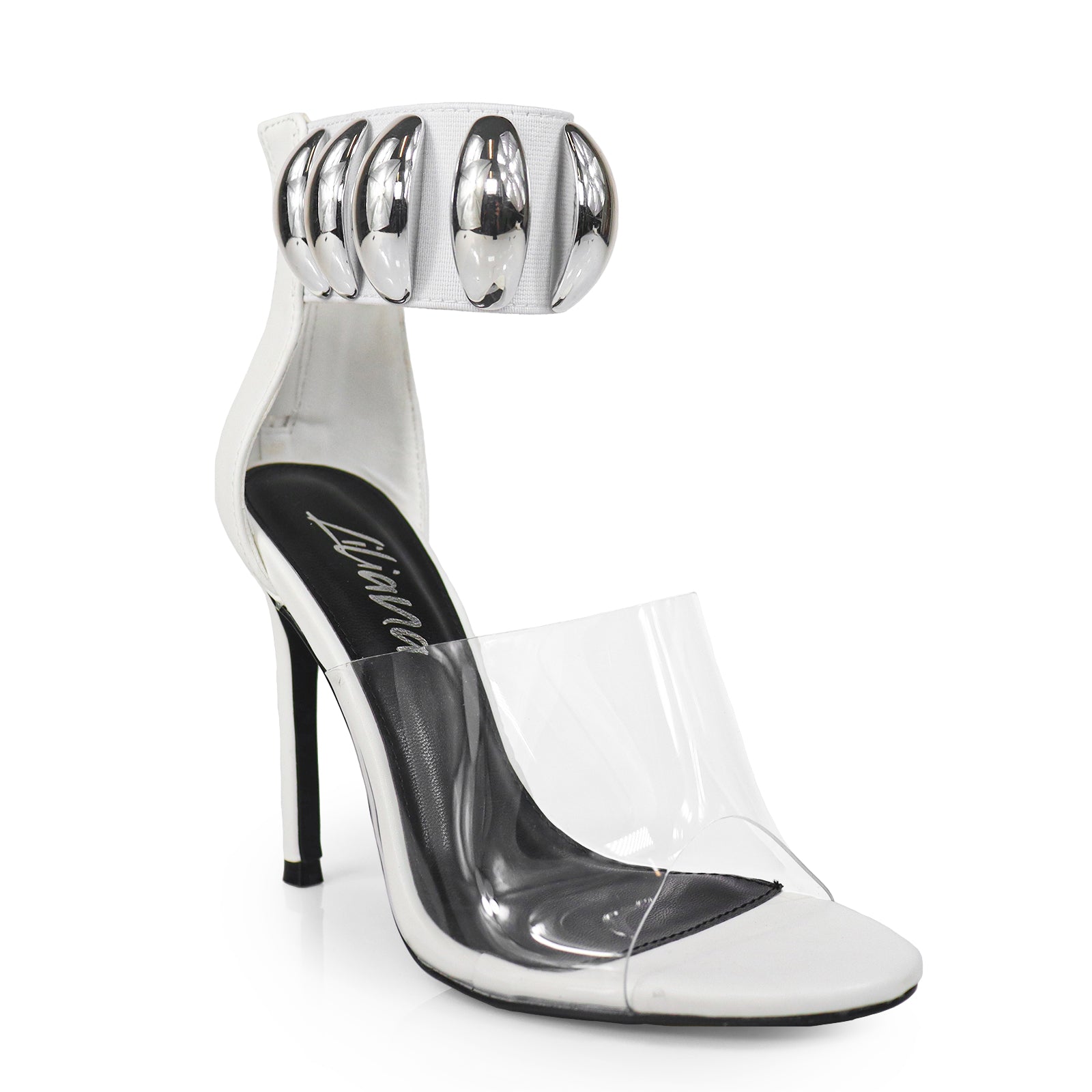 TISHA-131 PEEP TOE ANKLE STRAP HEELS/ SINGLE SOLE HIGH HEEL WHITE
