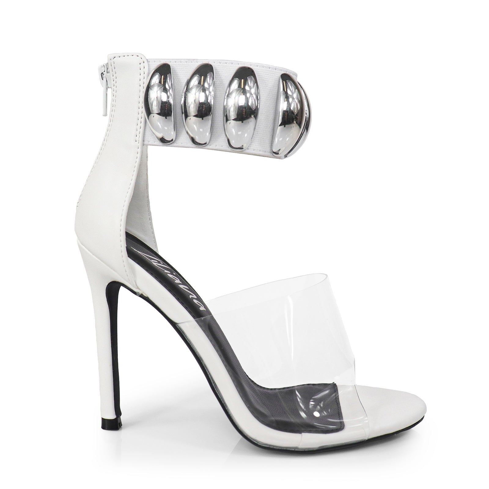 TISHA-131 PEEP TOE ANKLE STRAP HEELS/ SINGLE SOLE HIGH HEEL WHITE