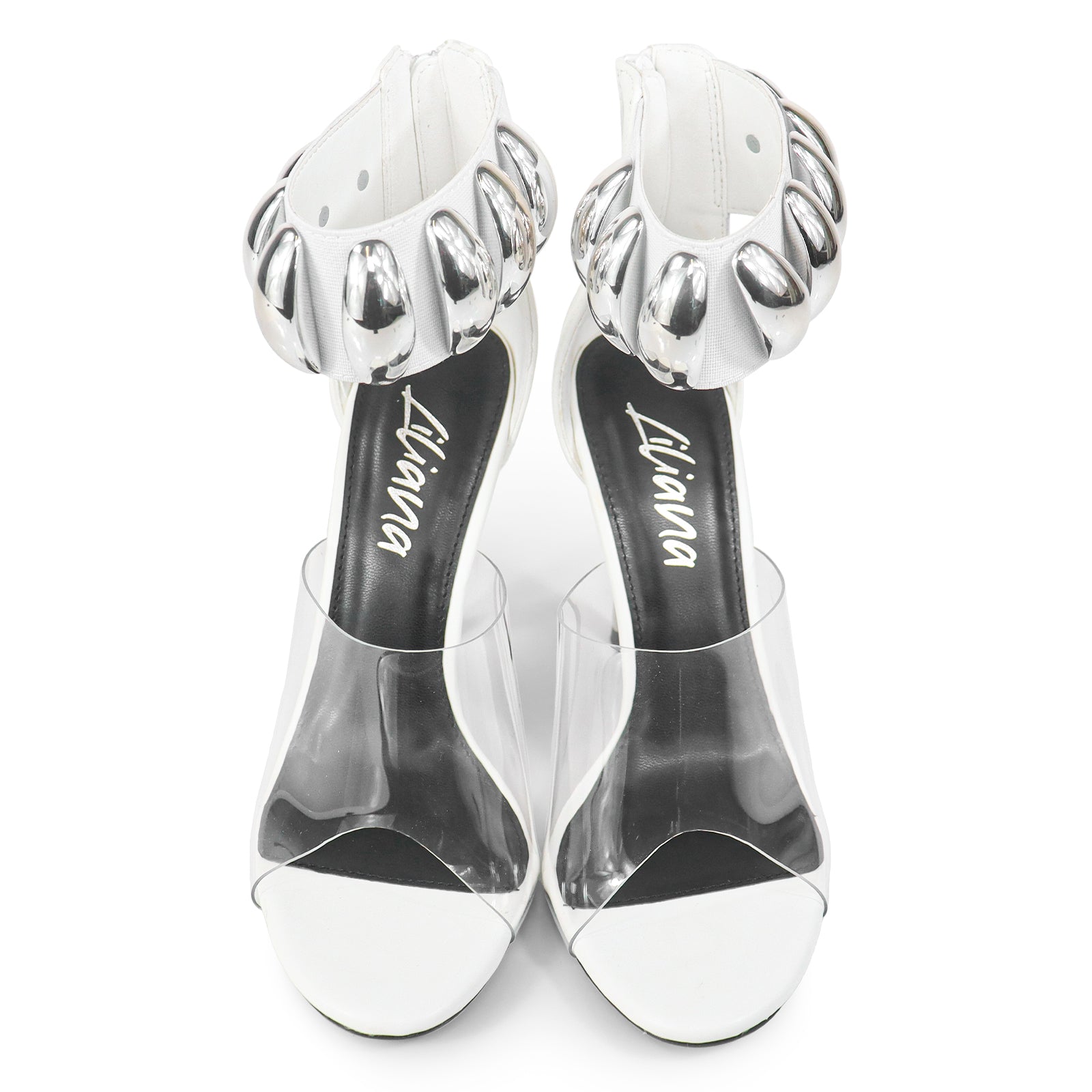 TISHA-131 PEEP TOE ANKLE STRAP HEELS/ SINGLE SOLE HIGH HEEL WHITE