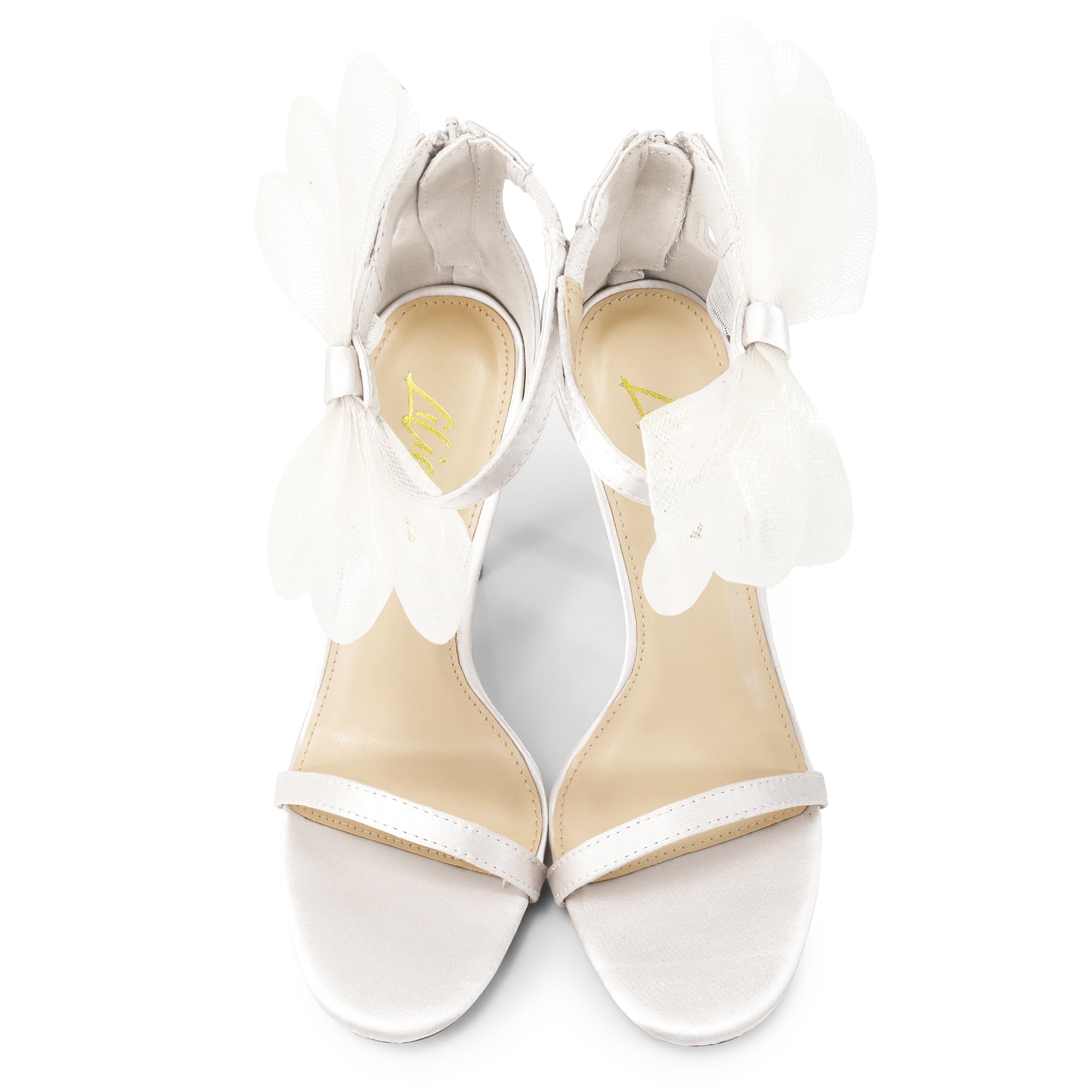 TISHA-132 ROUND TOE MESH BOW SANDAL STRAP HEEL W/ SINGLE SOLE IVORY