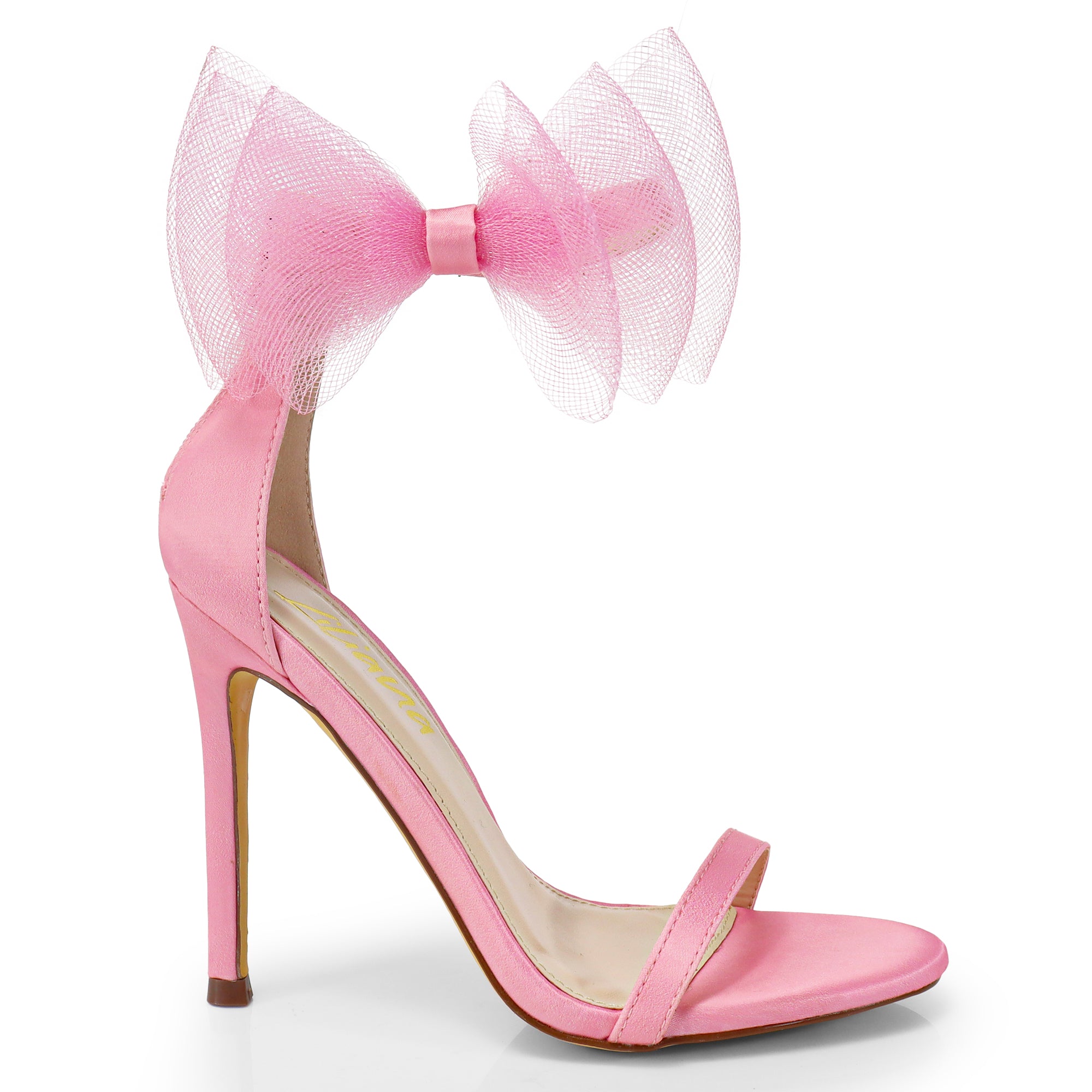 TISHA-132 ROUND TOE MESH BOW SANDAL STRAP HEEL W/ SINGLE SOLE PINK