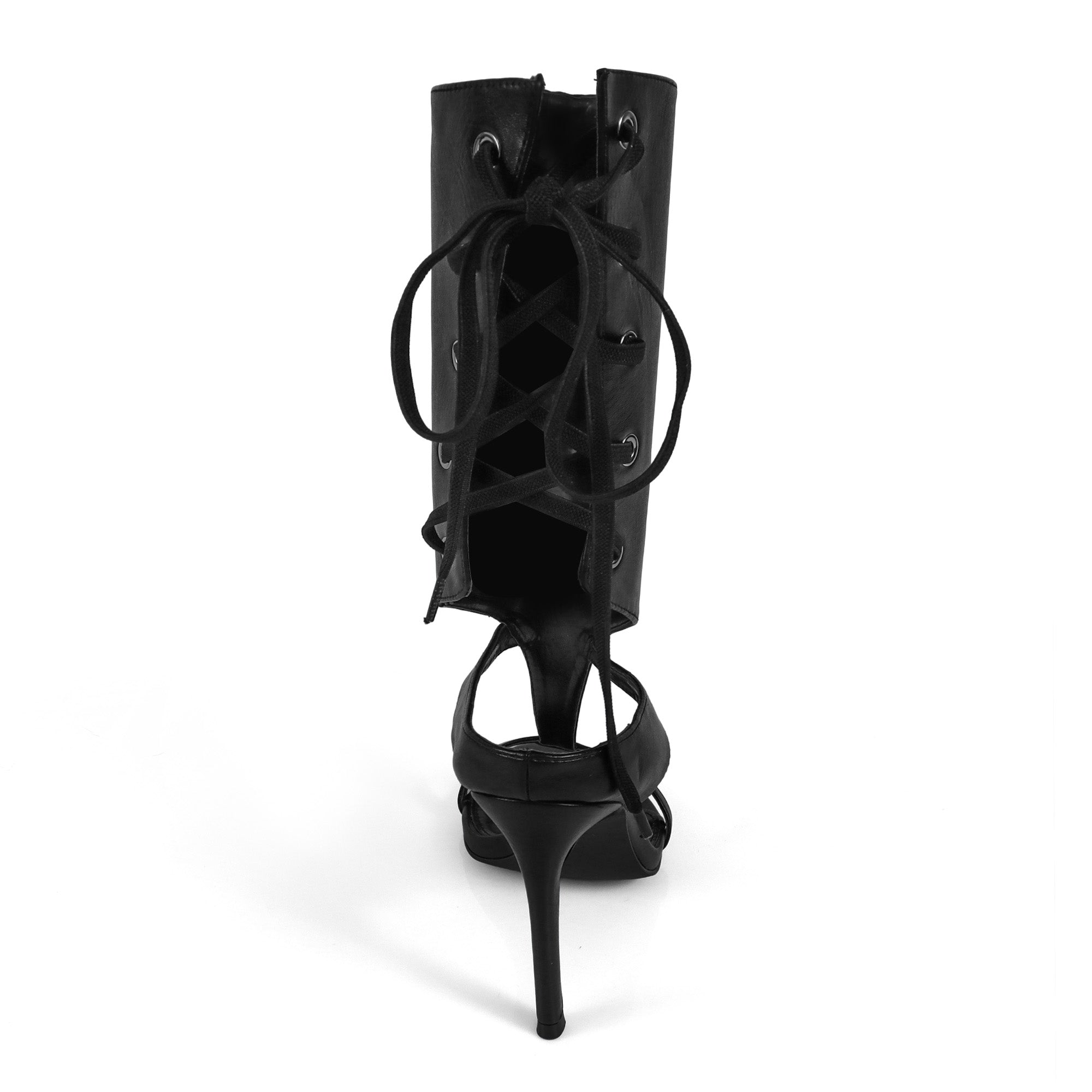 TISHA-148 ANKLE-HIGH OPEN TOE HEEL BLACK